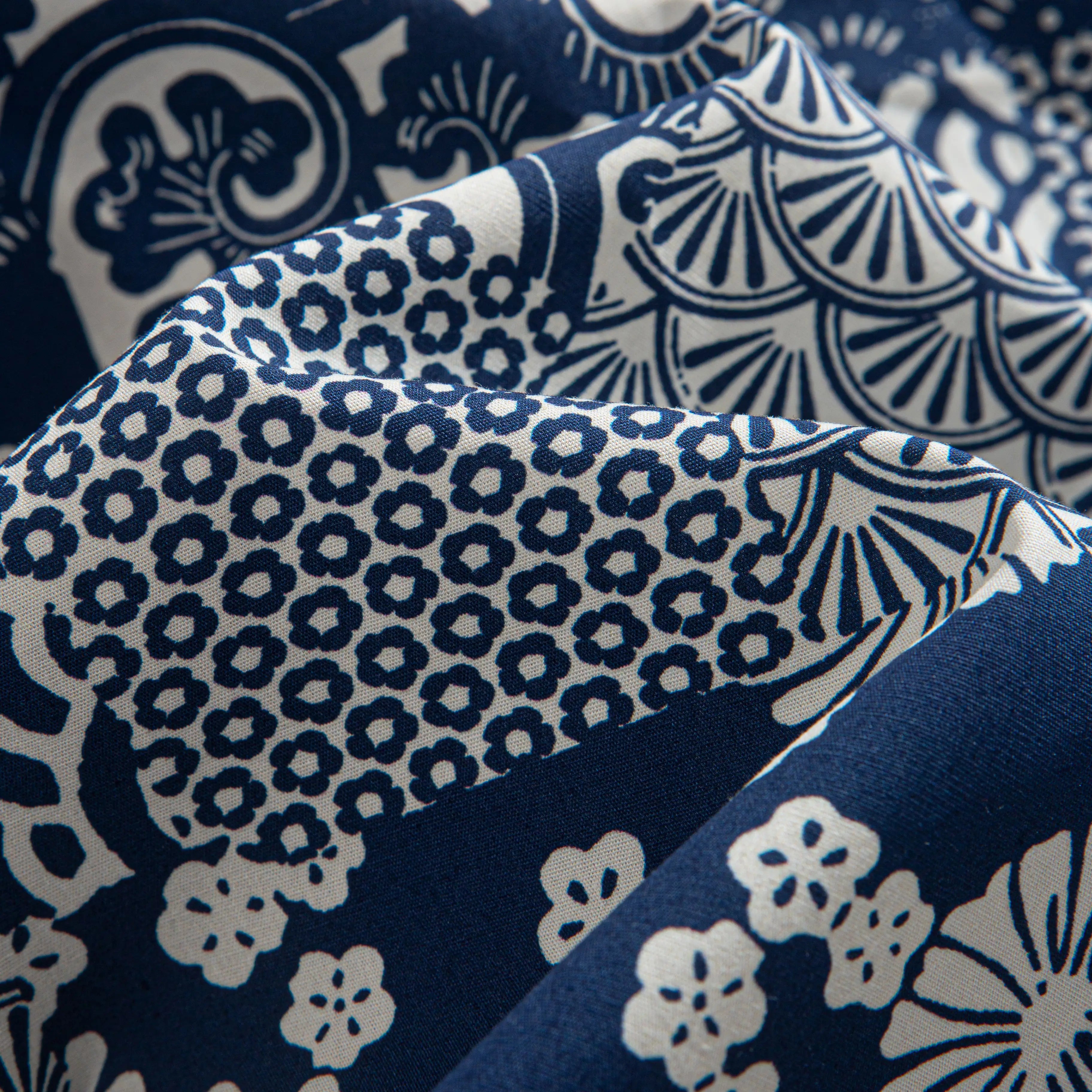 Navy aloha shirt ukiyoe collage design back view