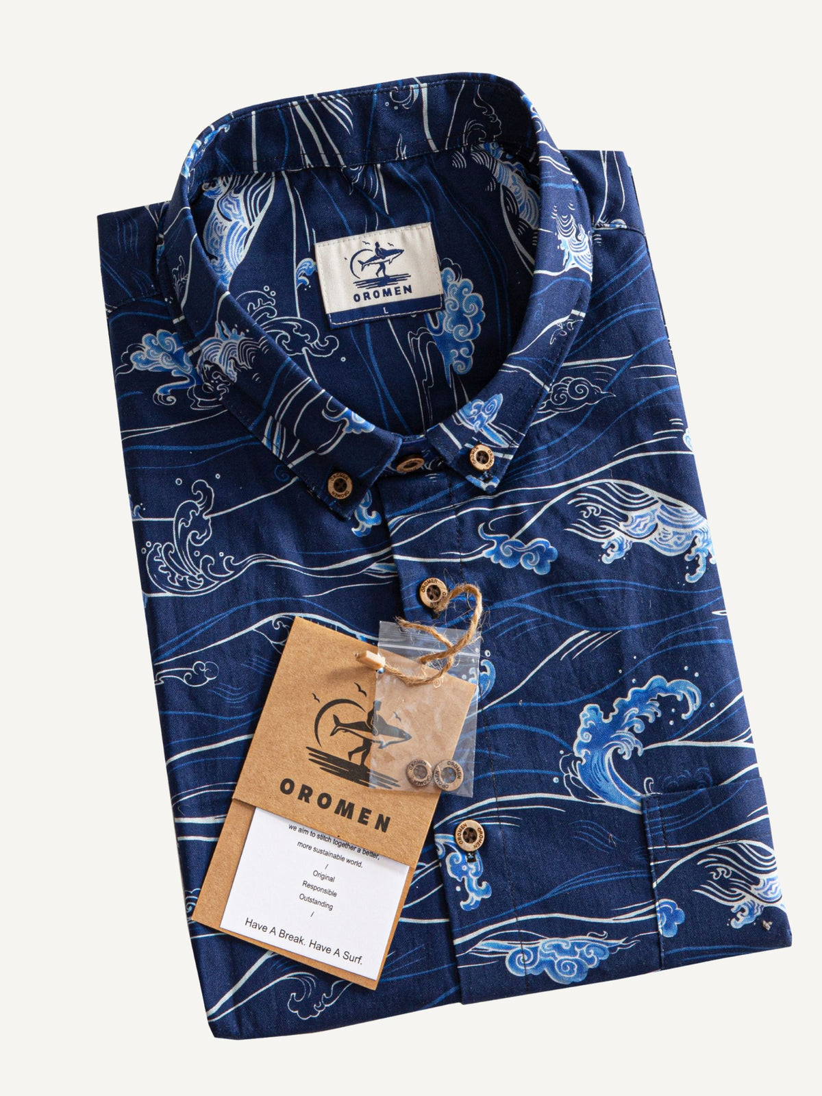 Neatly folded presentation of OROMEN Hokusai Kairin Shirt