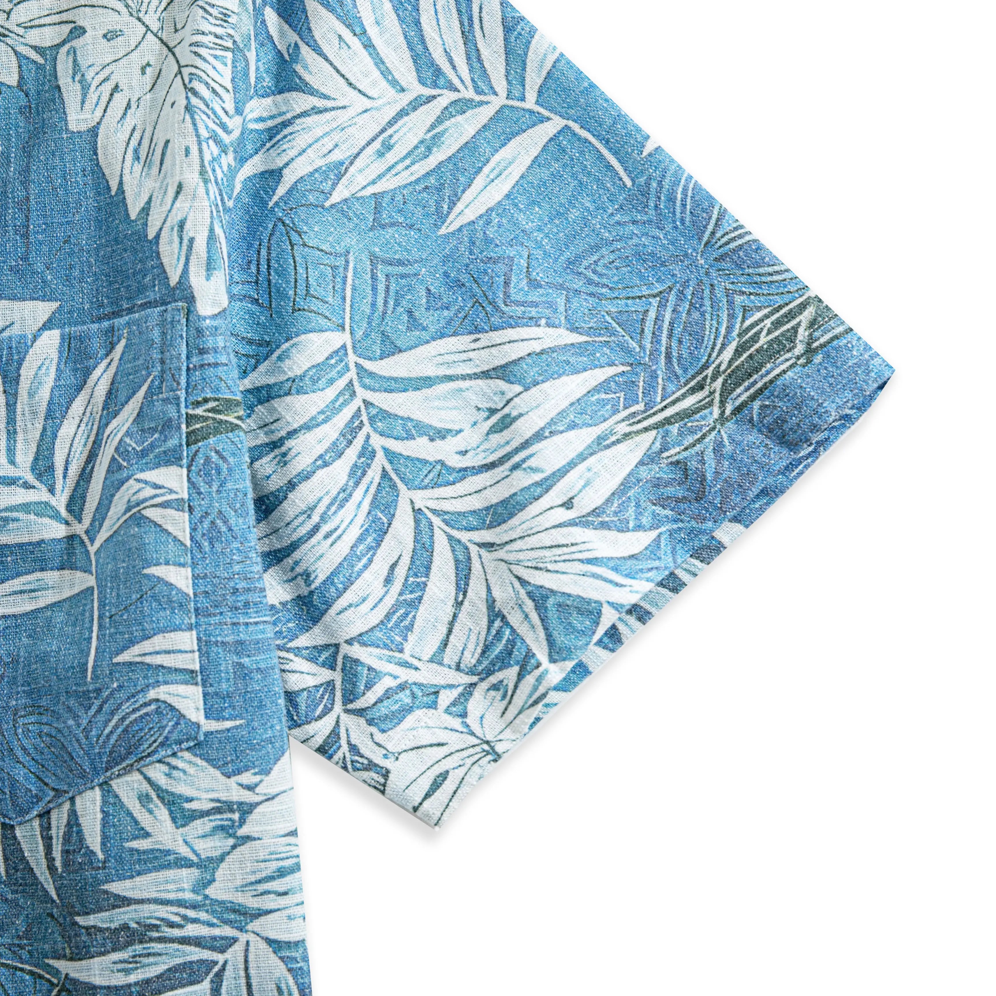 OROMEN Aloha Shirt – Short Sleeve Cuff Detail Tropical Totem Print Close-Up