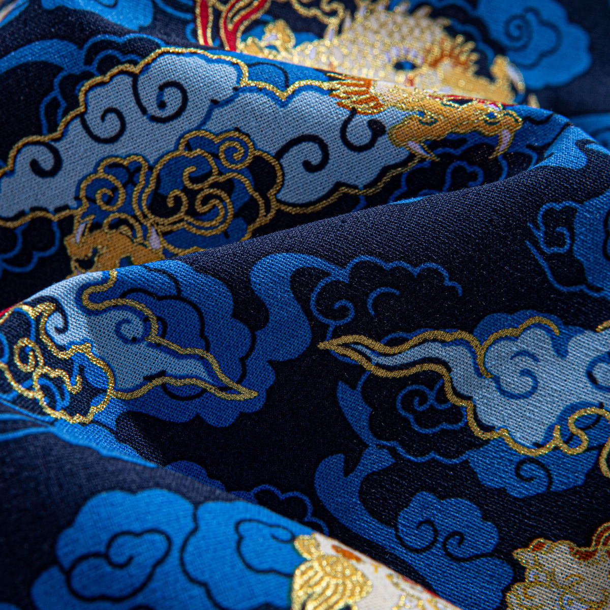 OROMEN Auspicious Clouds and Dragons Shirt – Premium Cotton Fabric Close-Up