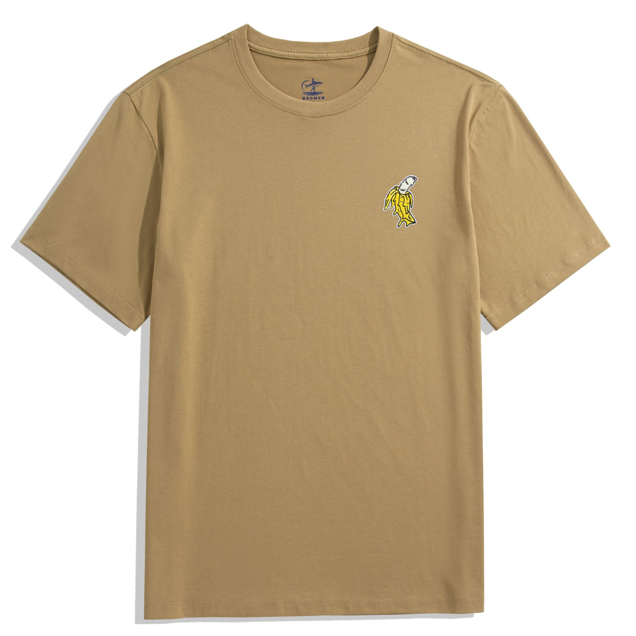 OROMEN Banana Embroidery Tee – Khaki Colorway Front View