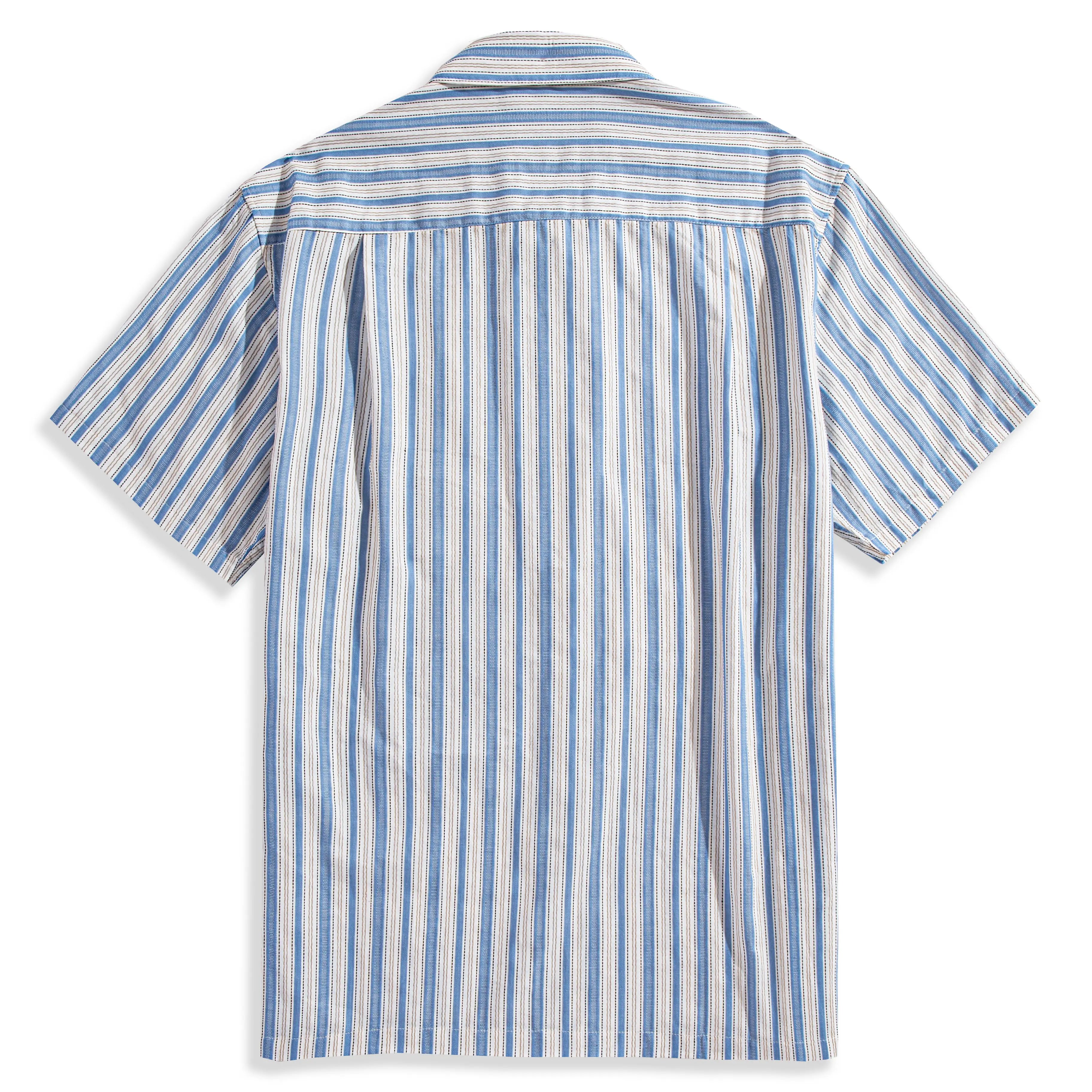 OROMEN Blue Ribbon Striped Shirt – Back View, All-Season Men's Woven Stripe Shirt
