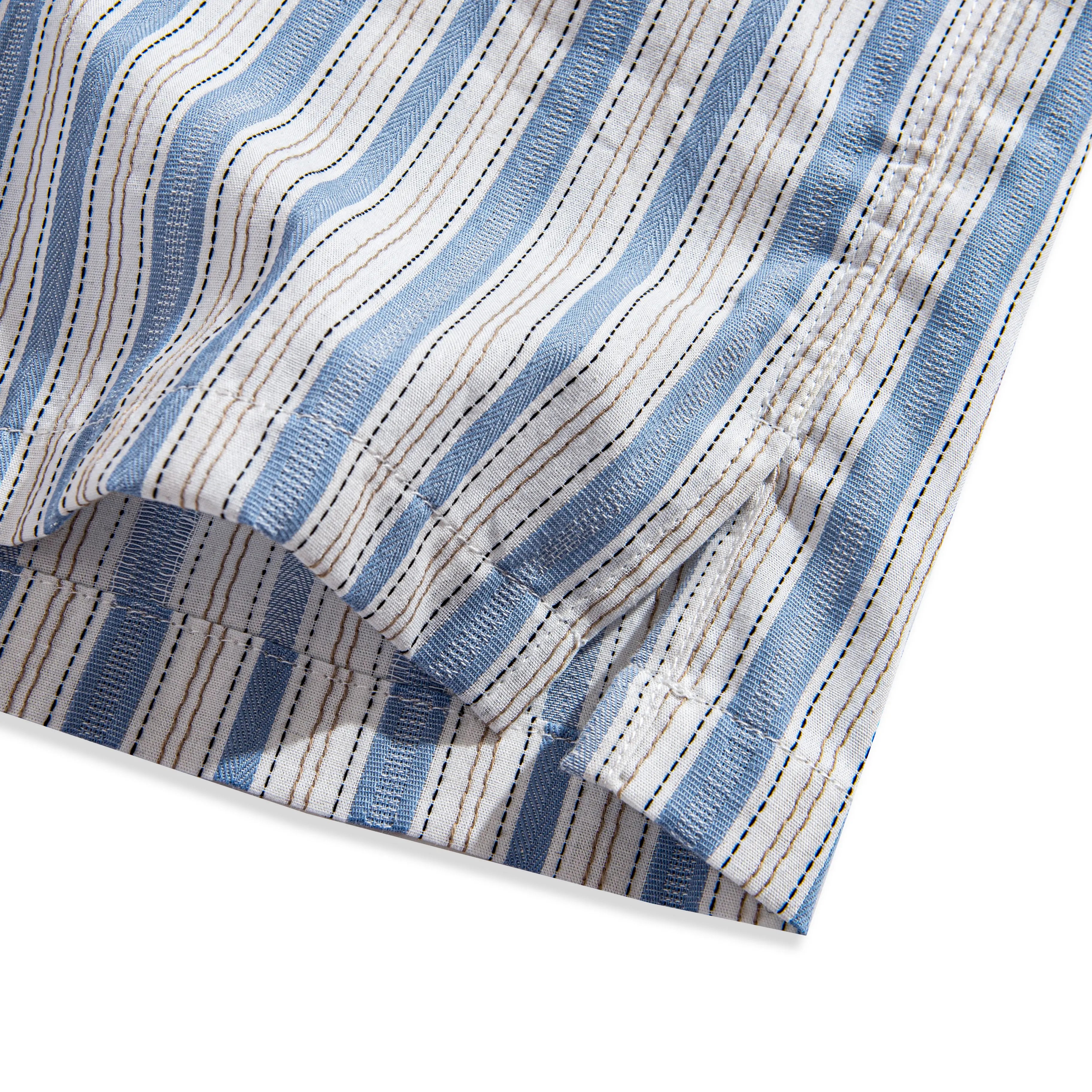 OROMEN Blue Ribbon Striped Shirt – Side Vent Detail, Back Box Pleat Design