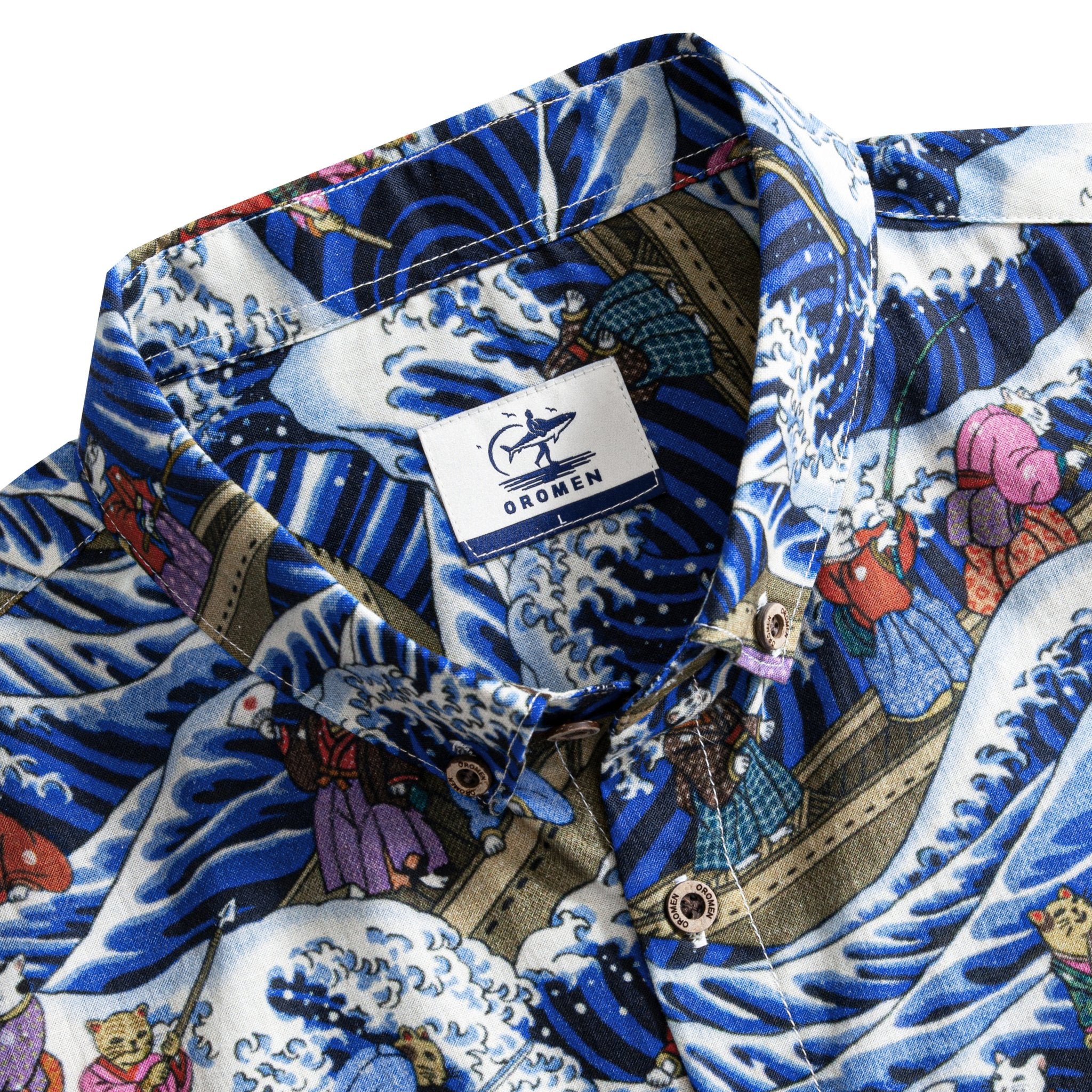 OROMEN Cat Yokai Shirt Collar Detail with Brand Label – Japanese Cotton