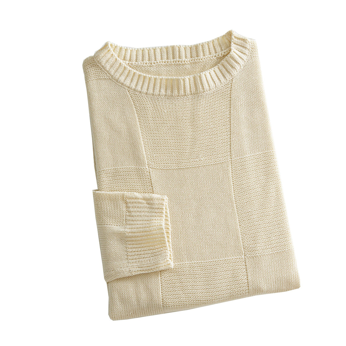 OROMEN Checkerboard Textured Sweater cream folded display