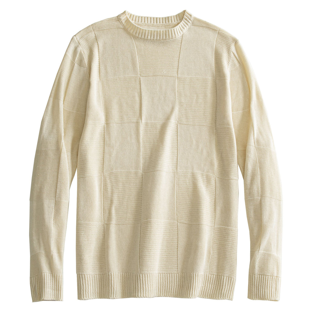 OROMEN Checkerboard Textured Sweater cream front flat lay full view