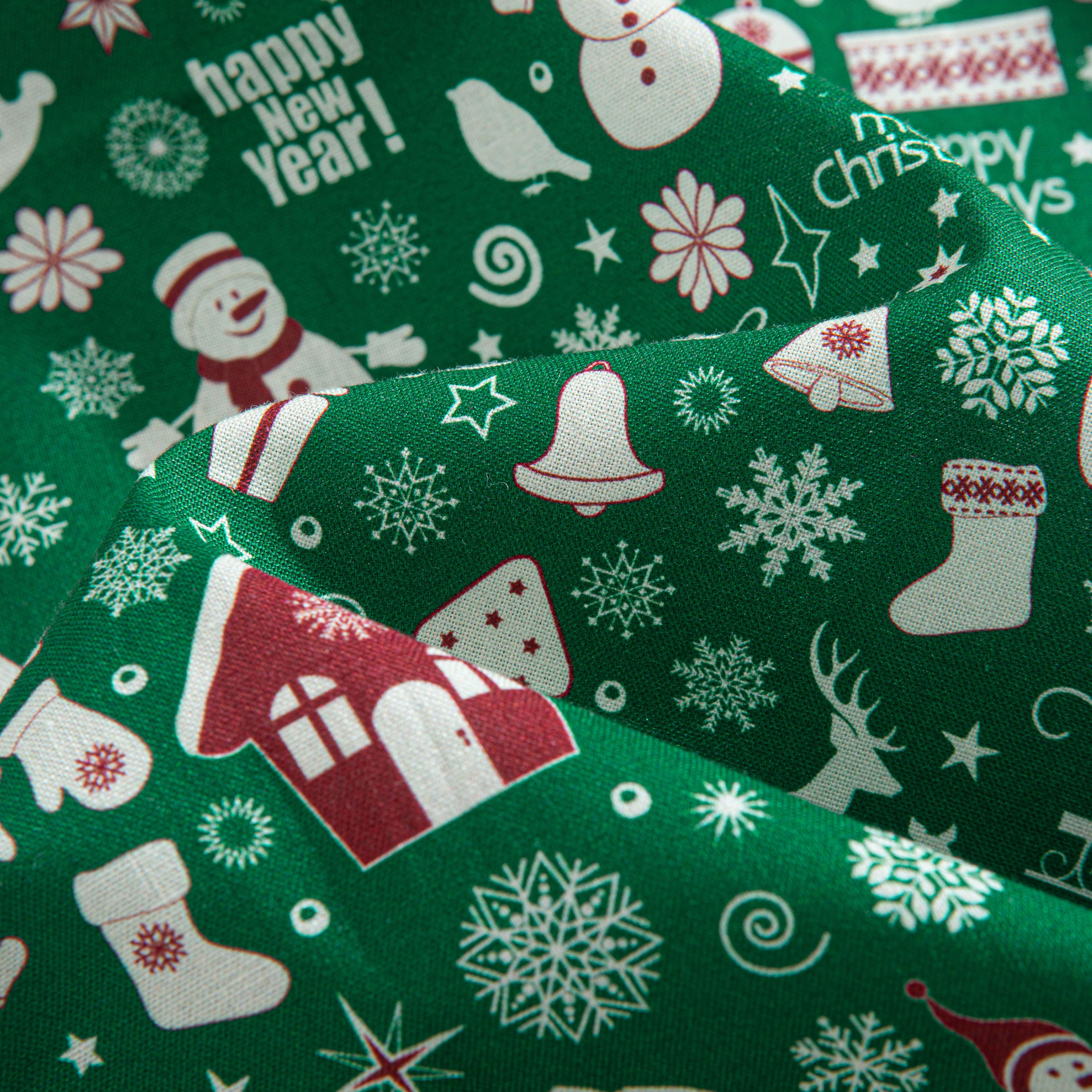 OROMEN Christmas In The Snow Shirt – Fabric Close-Up, Green Retro Christmas Motif & Snowflake Print