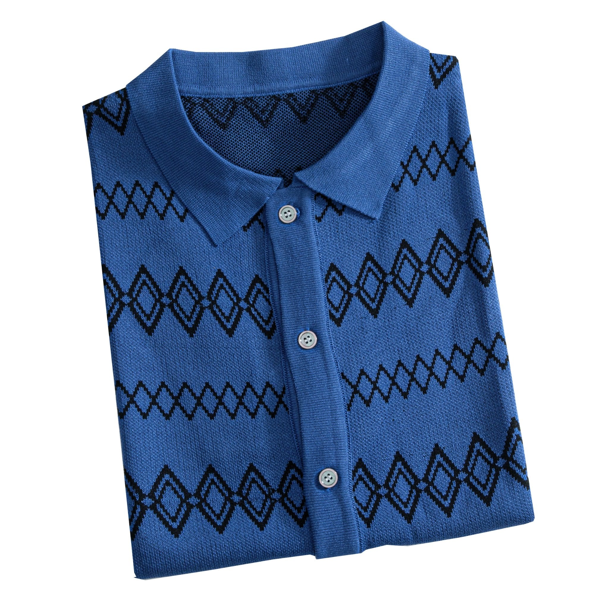 OROMEN Cobalt Blue Knit Shirt – Side Profile View