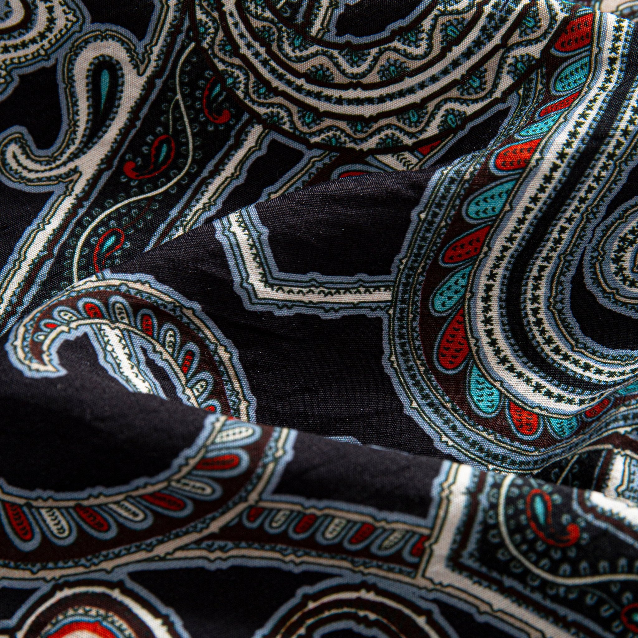 OROMEN Cotton Fabric Detail – Nostalgic Paisley Hawaiian Shirt – Black Teal