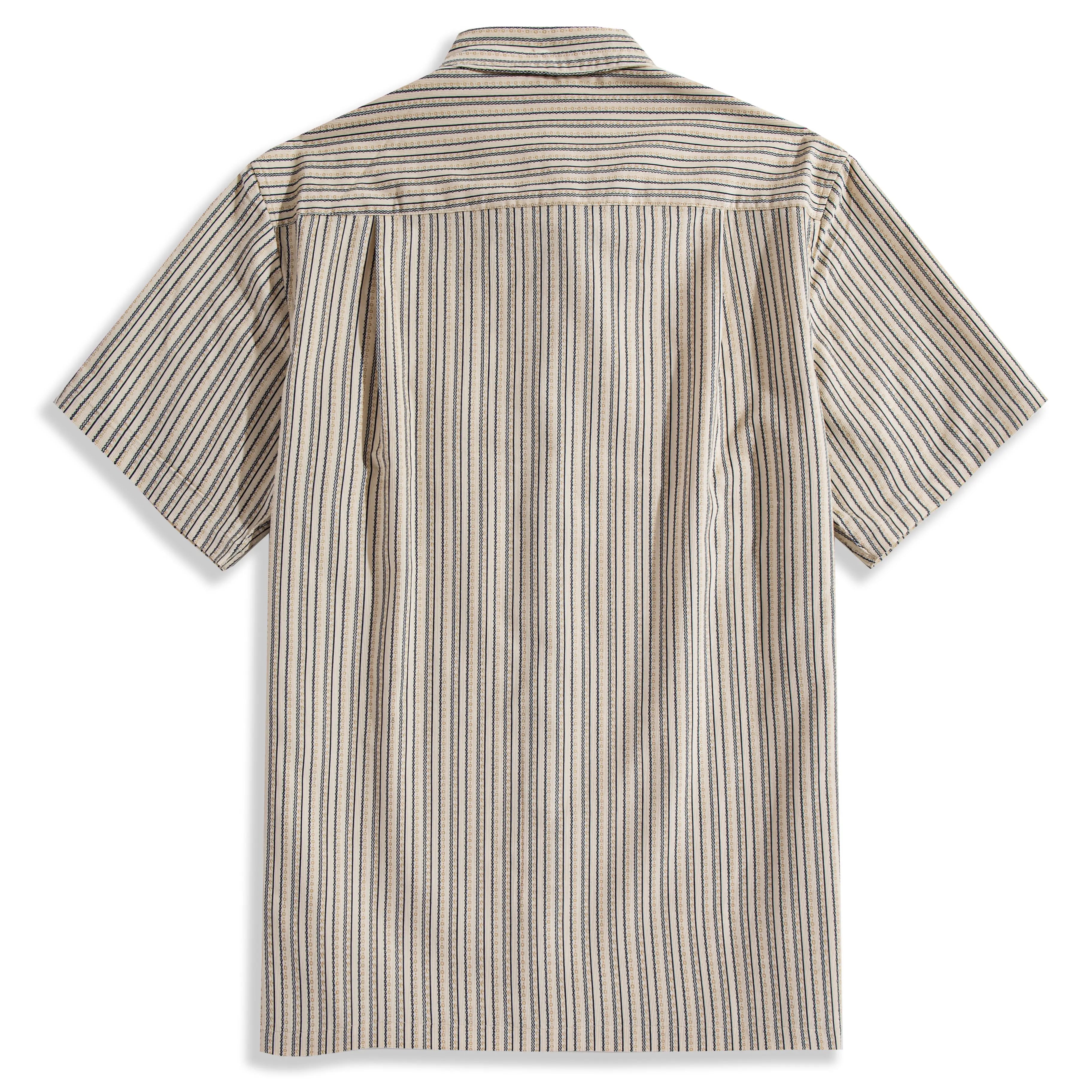 OROMEN Cotton Striped Corduroy Shirt Back View – Box Pleat and Side Vent Design