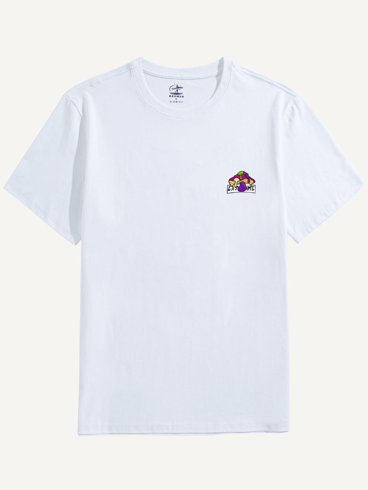 OROMEN Eat Me Mushroom Embroidery T-shirt in white