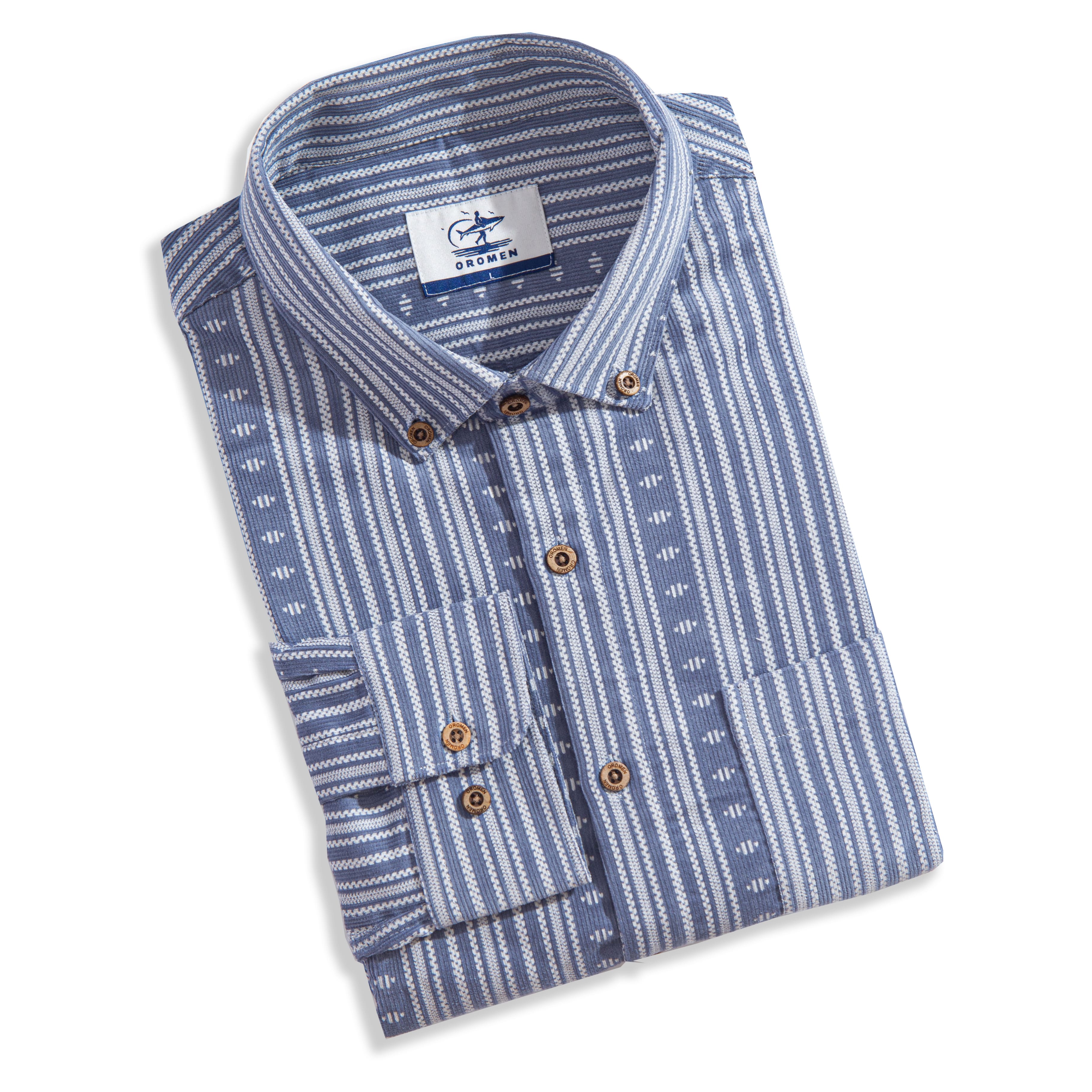 OROMEN Ethnic Striped Corduroy Shirt Folded Display