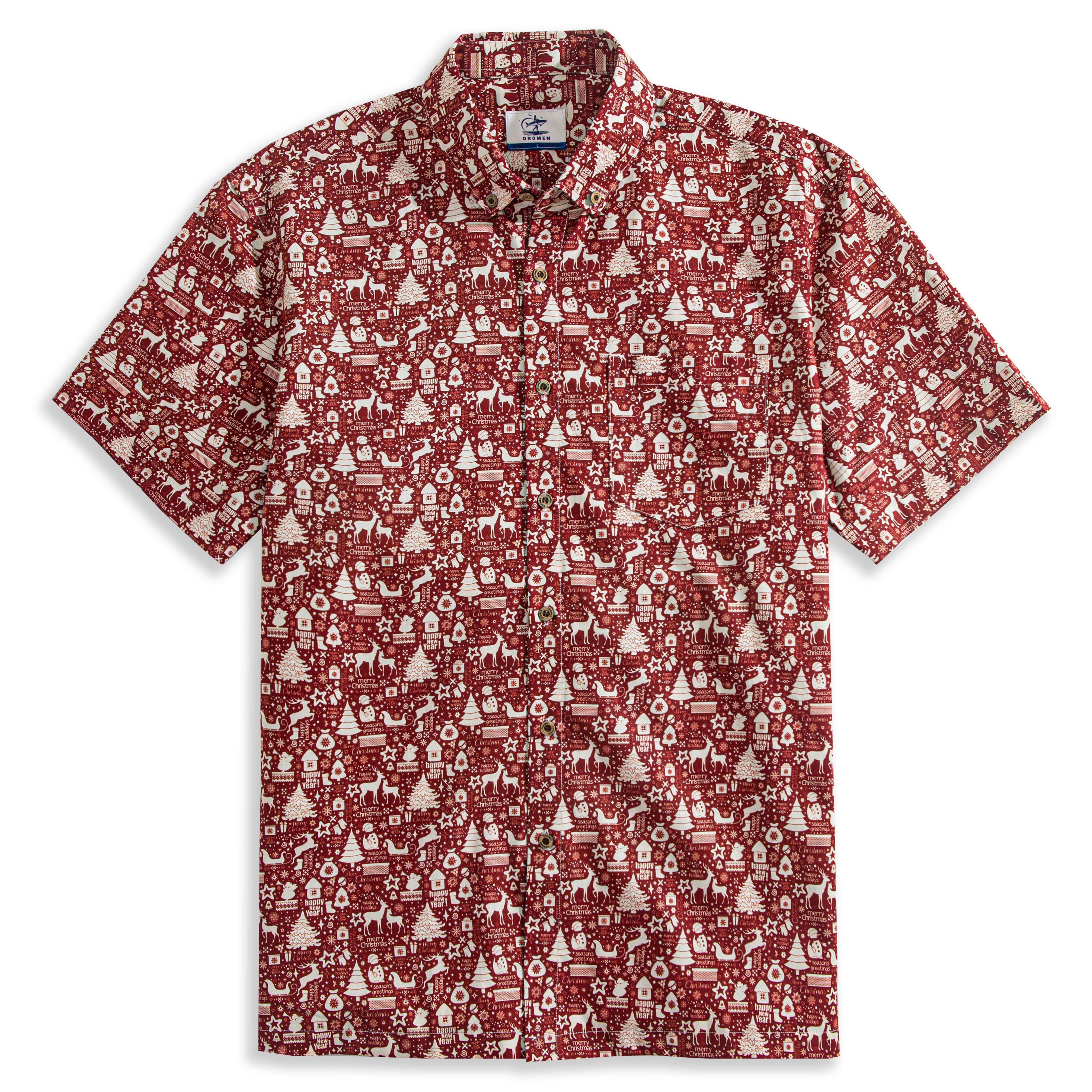 OROMEN Fantasy Christmas Patchwork Shirt – Front Flat Lay Overview