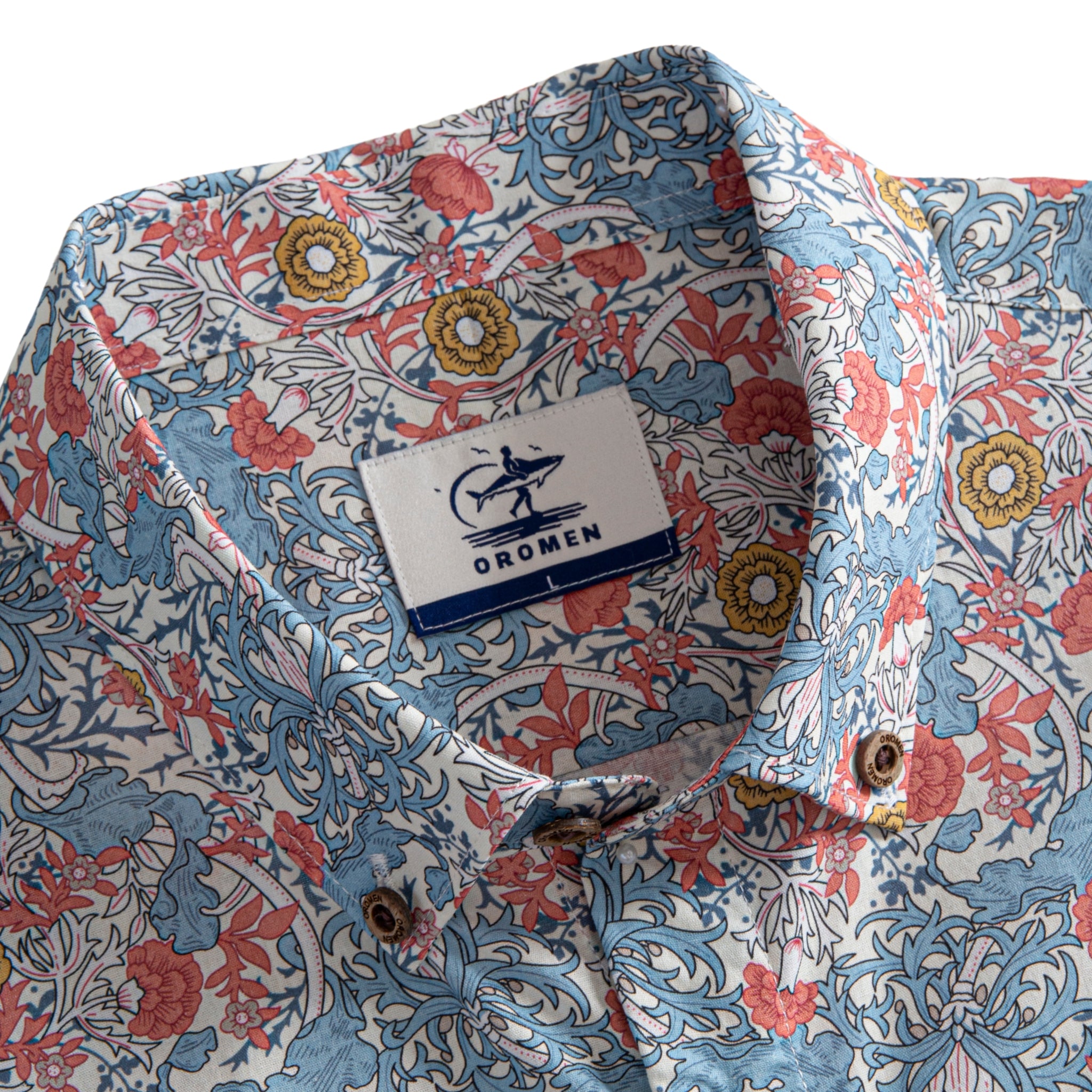 OROMEN Floral Garden Hawaiian Shirt – Lifestyle Shot, All-Over Botanical Print