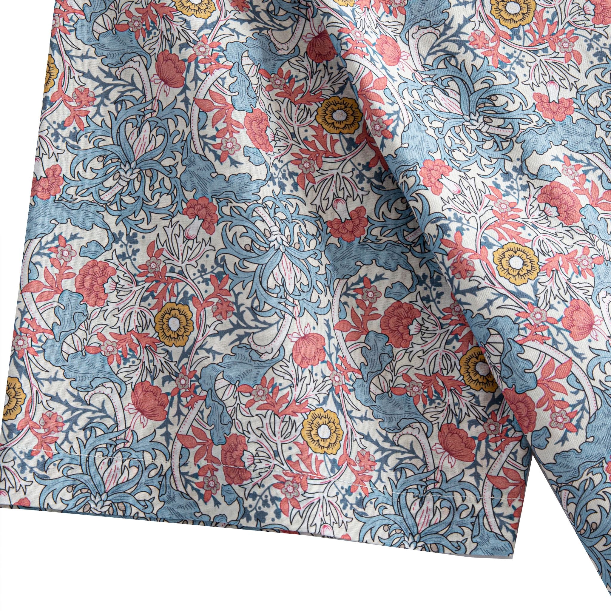 OROMEN Floral Garden Hawaiian Shirt – Sleeve Cuff Detail, Pink & Blue Botanical Floral Print