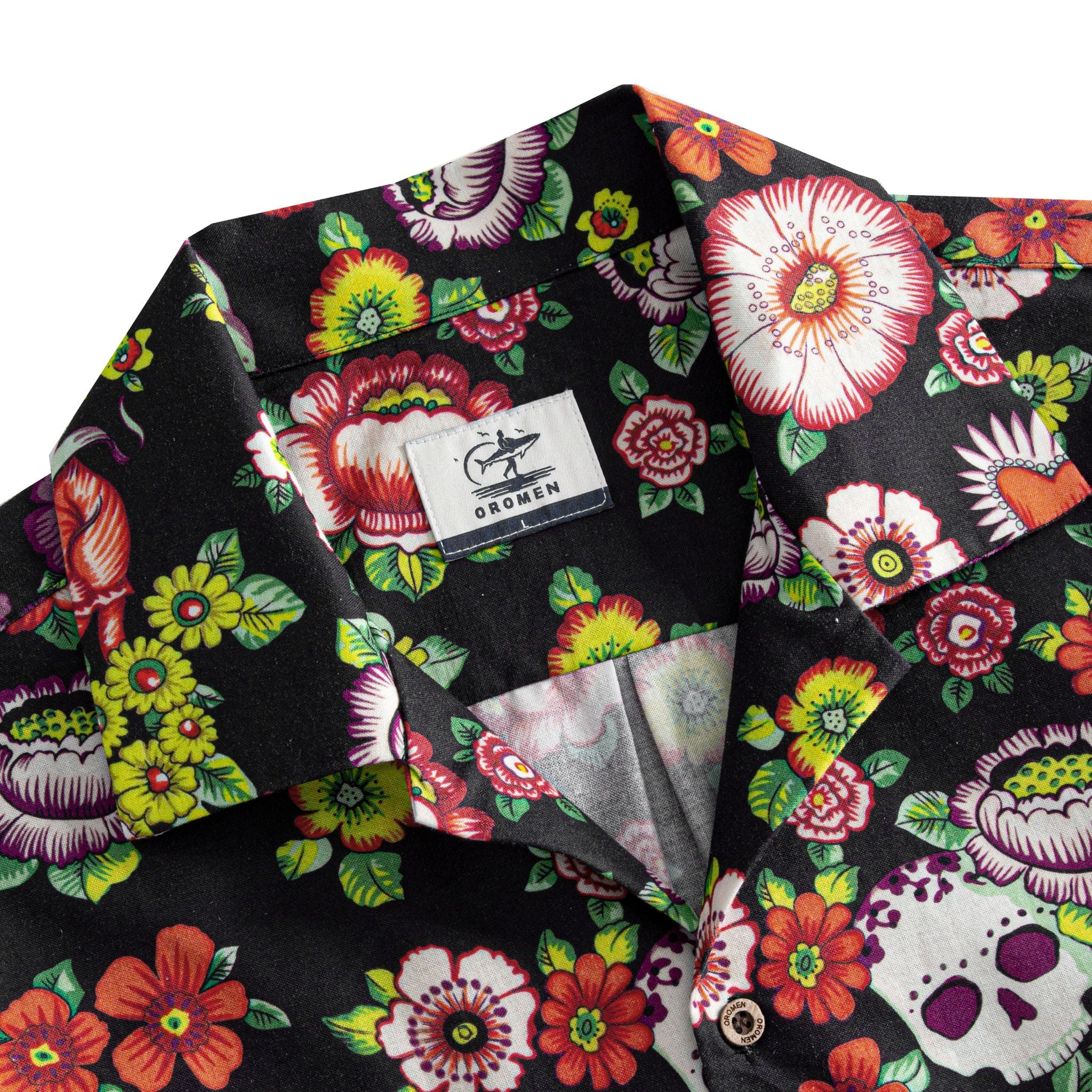 OROMEN Frida & Flowers Shirt – Cuban collar detail, 100% cotton