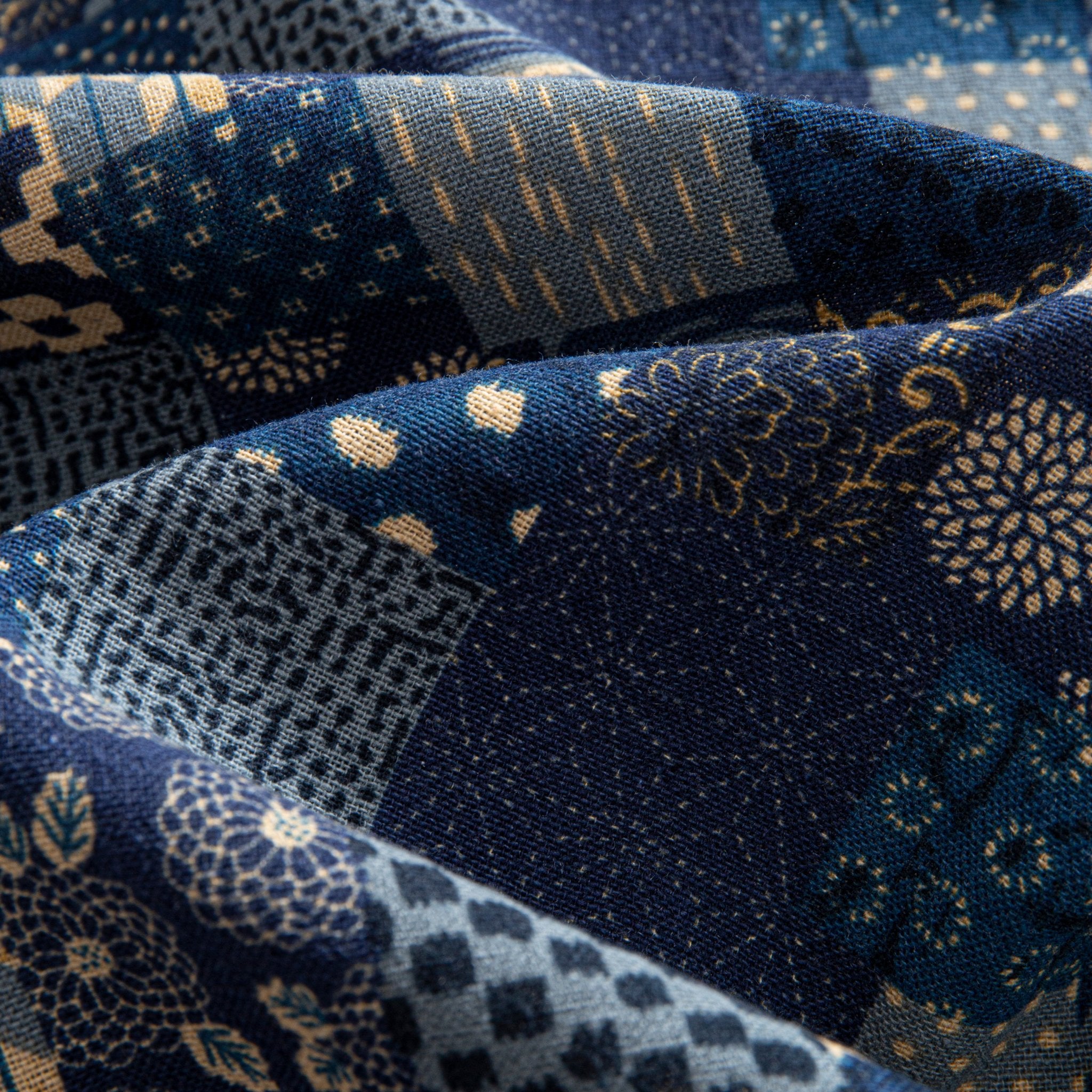 OROMEN Indigo Boro Patchwork Shirt – Japanese Fabric Detail