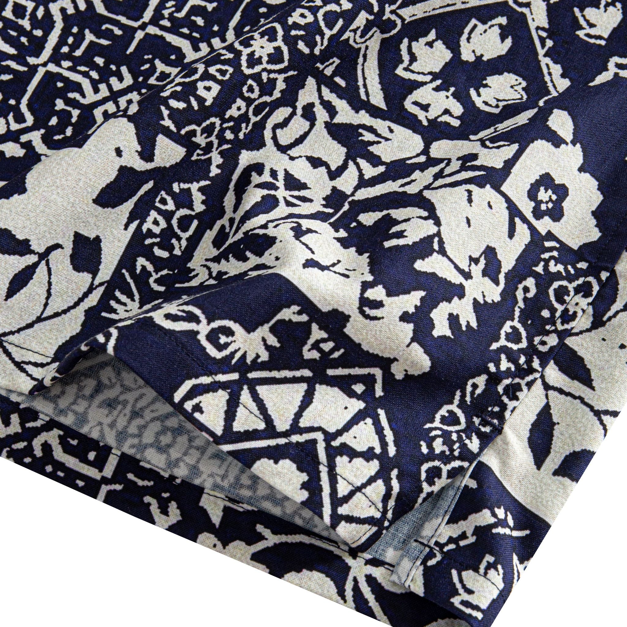 OROMEN Indigo Katazome shirt side vent and hem detail