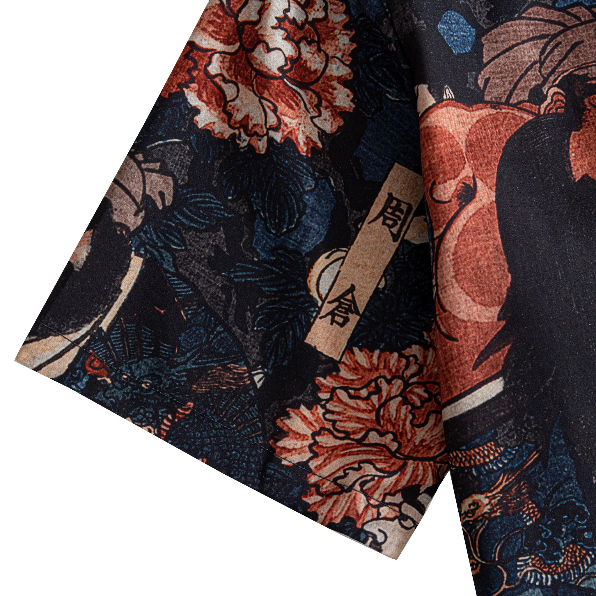 OROMEN Japanese Lyocell Shirt – Samurai Ukiyo-e Print Close-up