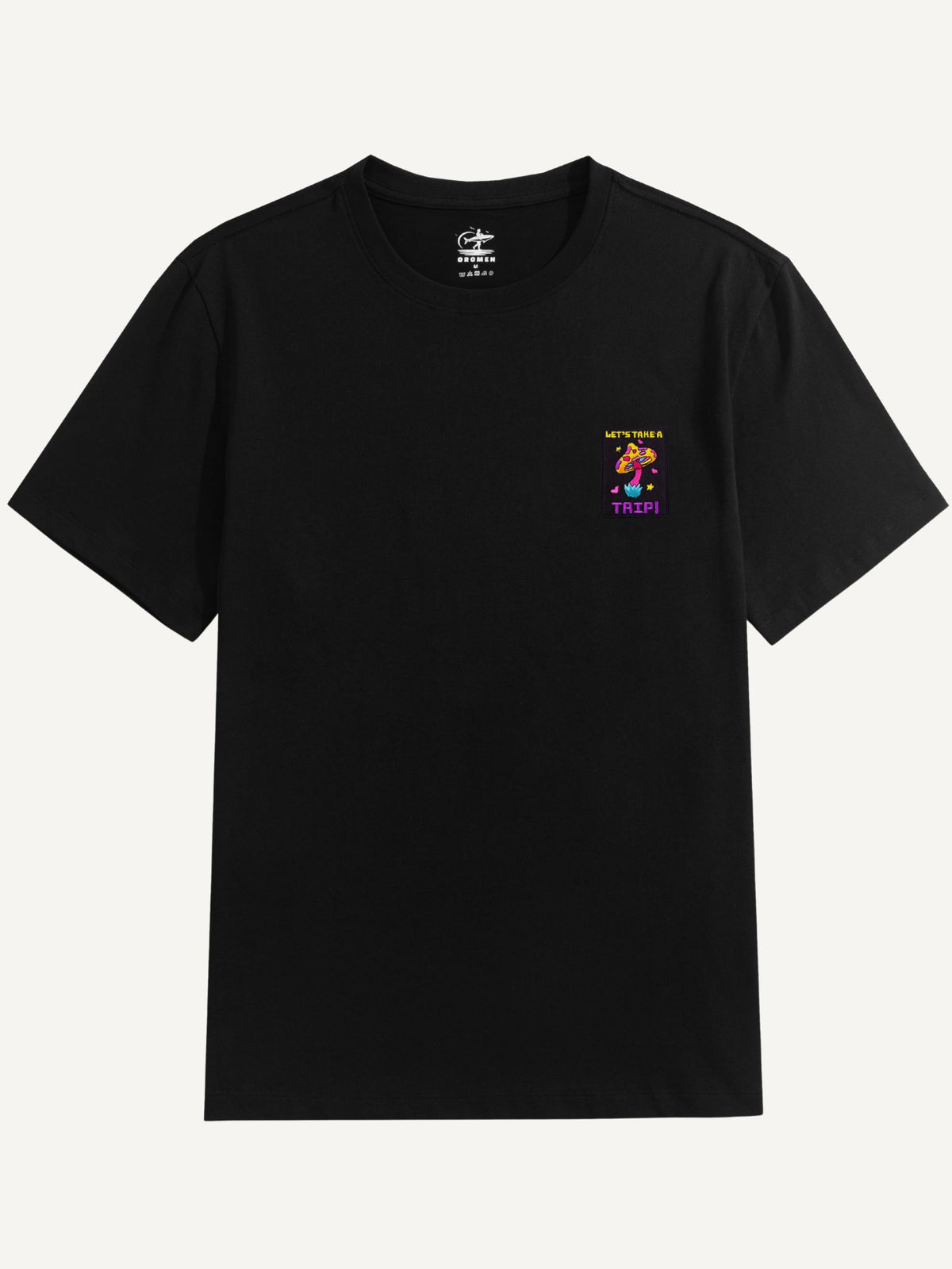OROMEN Let's Take A Trip Mushroom Embroidery T-shirt in black