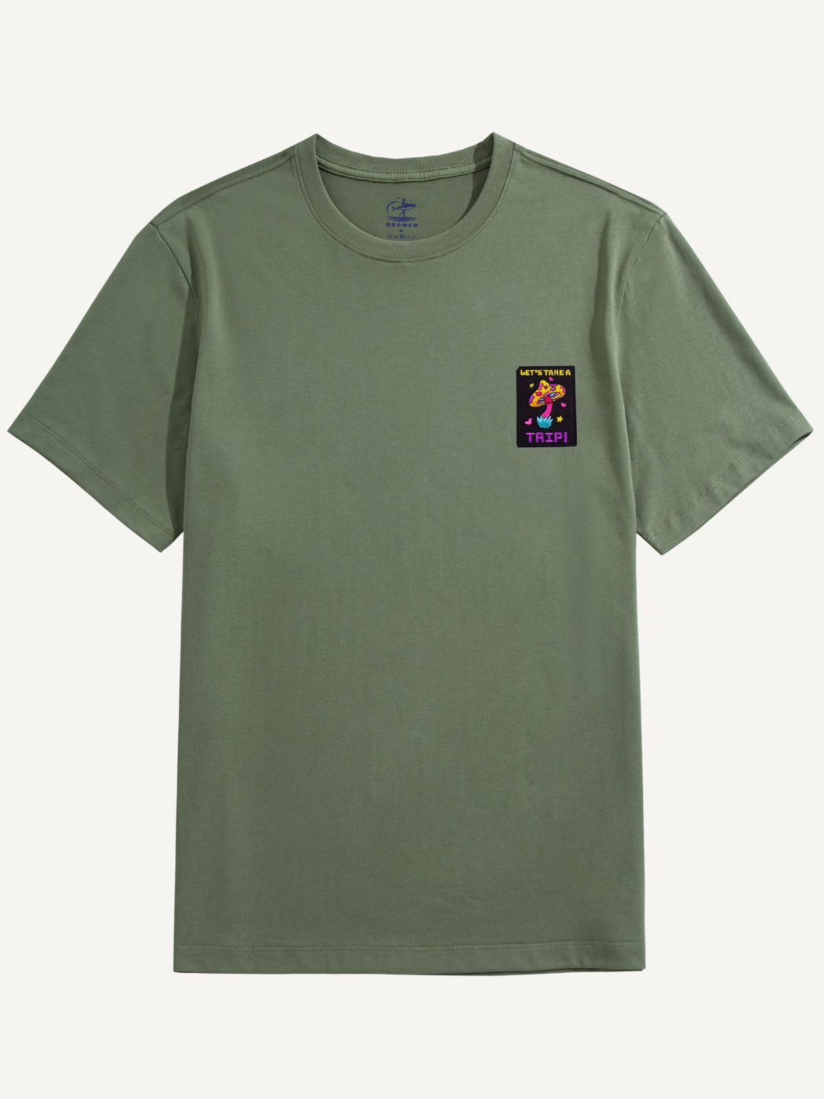OROMEN Let's Take A Trip Mushroom Embroidery T-shirt in green