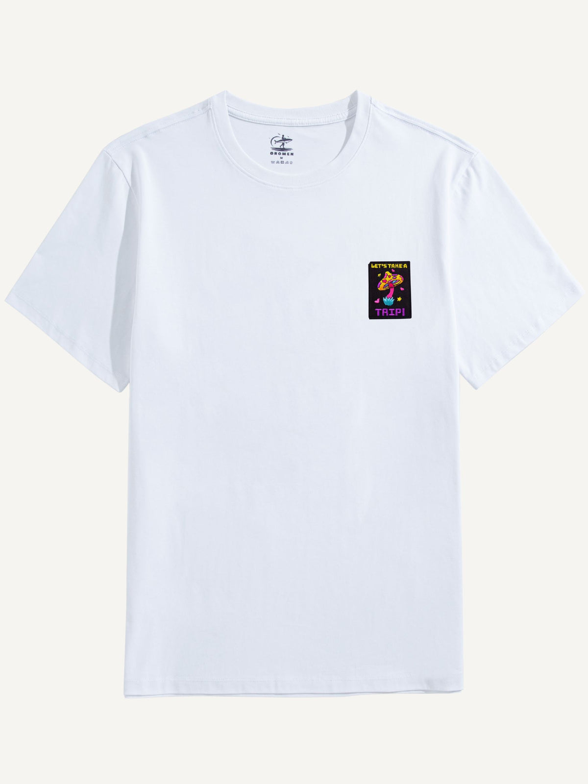OROMEN Let's Take A Trip Mushroom Embroidery T-shirt in white