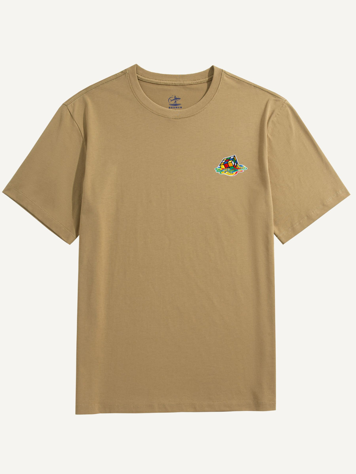 OROMEN Melting Cube Embroidery T-shirt in khaki