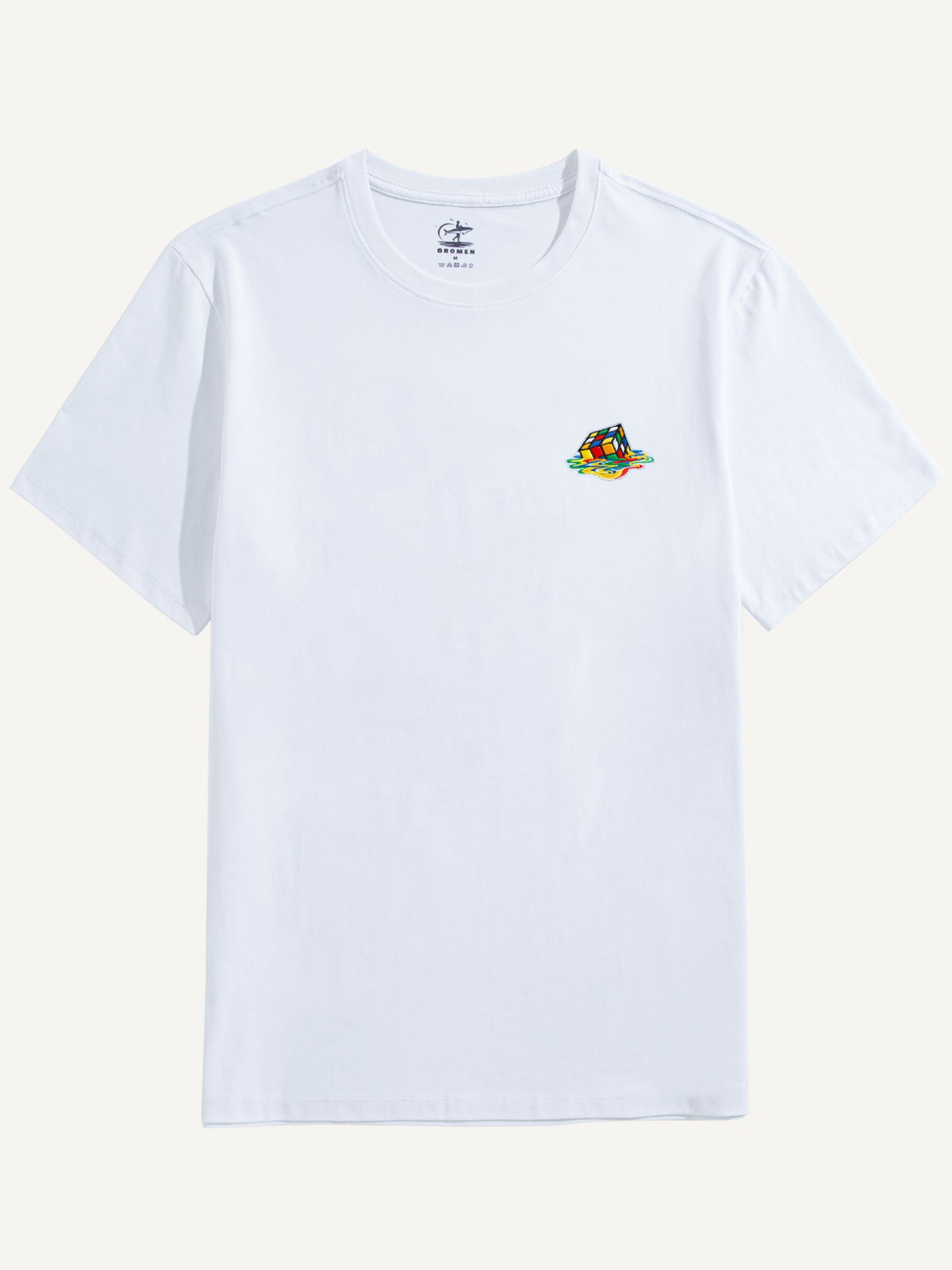 OROMEN Melting Cube Embroidery T-shirt in white