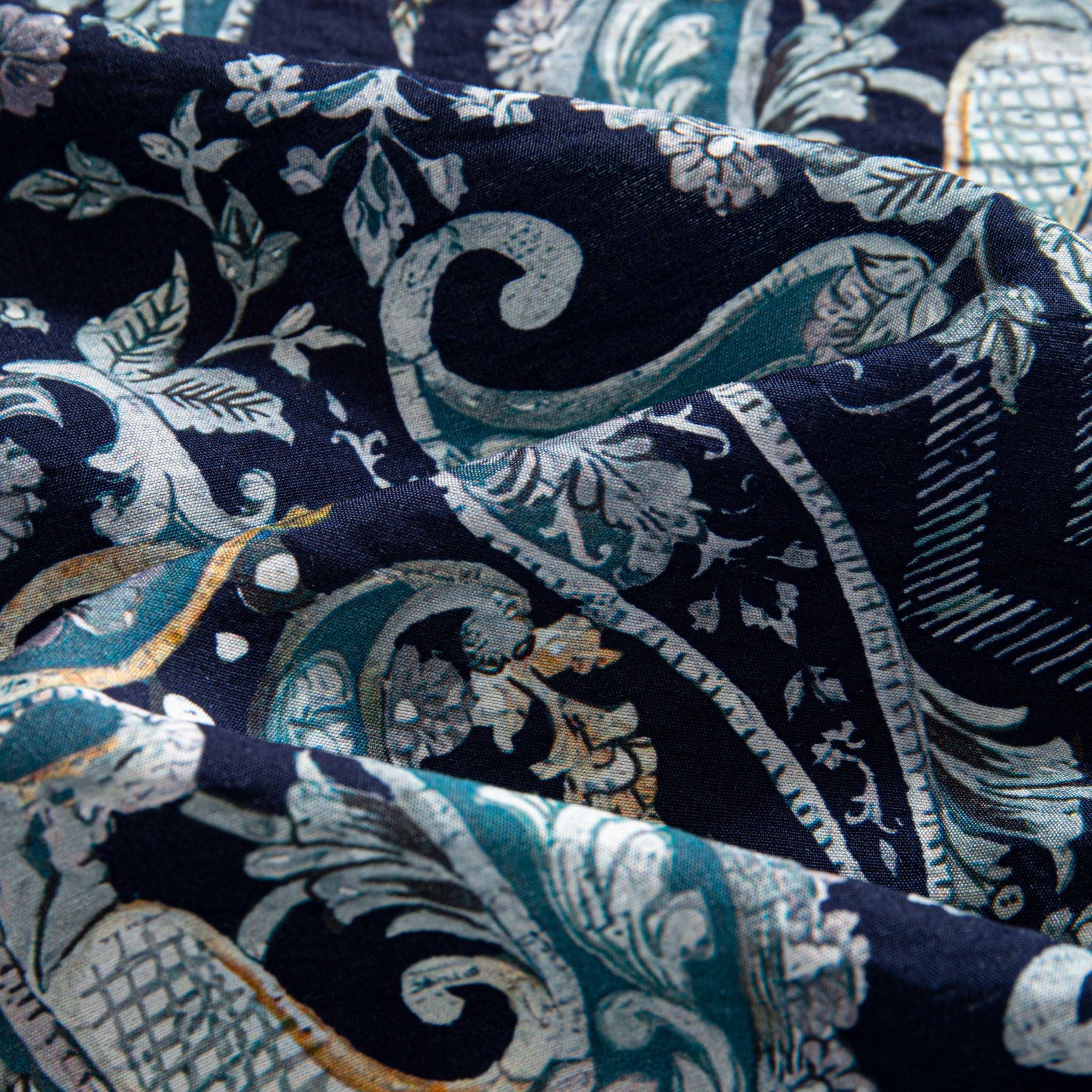OROMEN Navy Paisley Mood Shirt — Pure Cotton Fabric Details