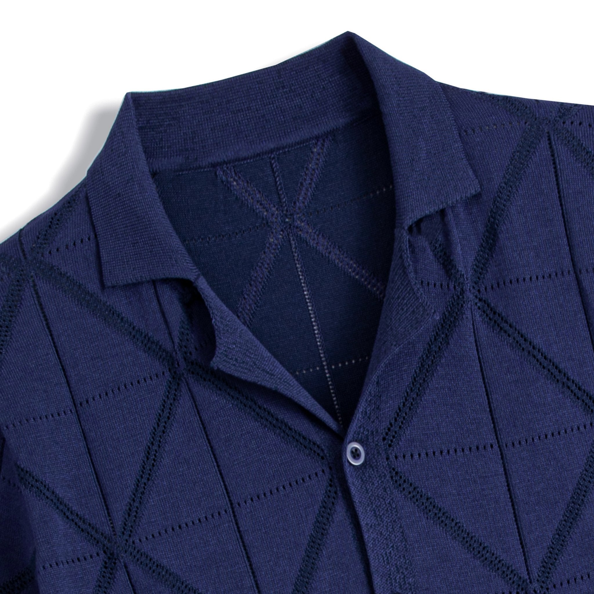 OROMEN Open-Knit Jacquard Polo Shirt – Back View