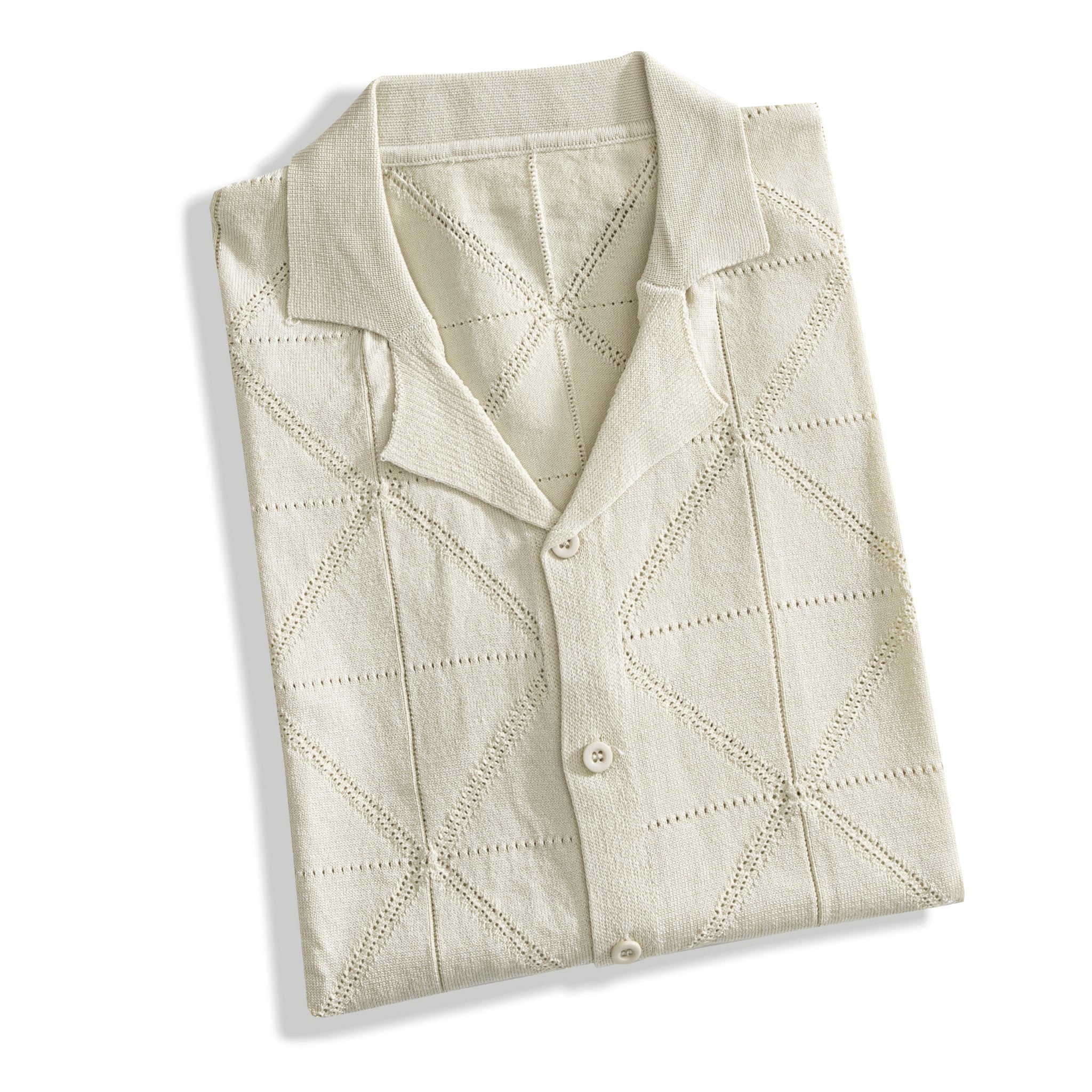 OROMEN Open-Knit Polo Shirt Beige – Back View