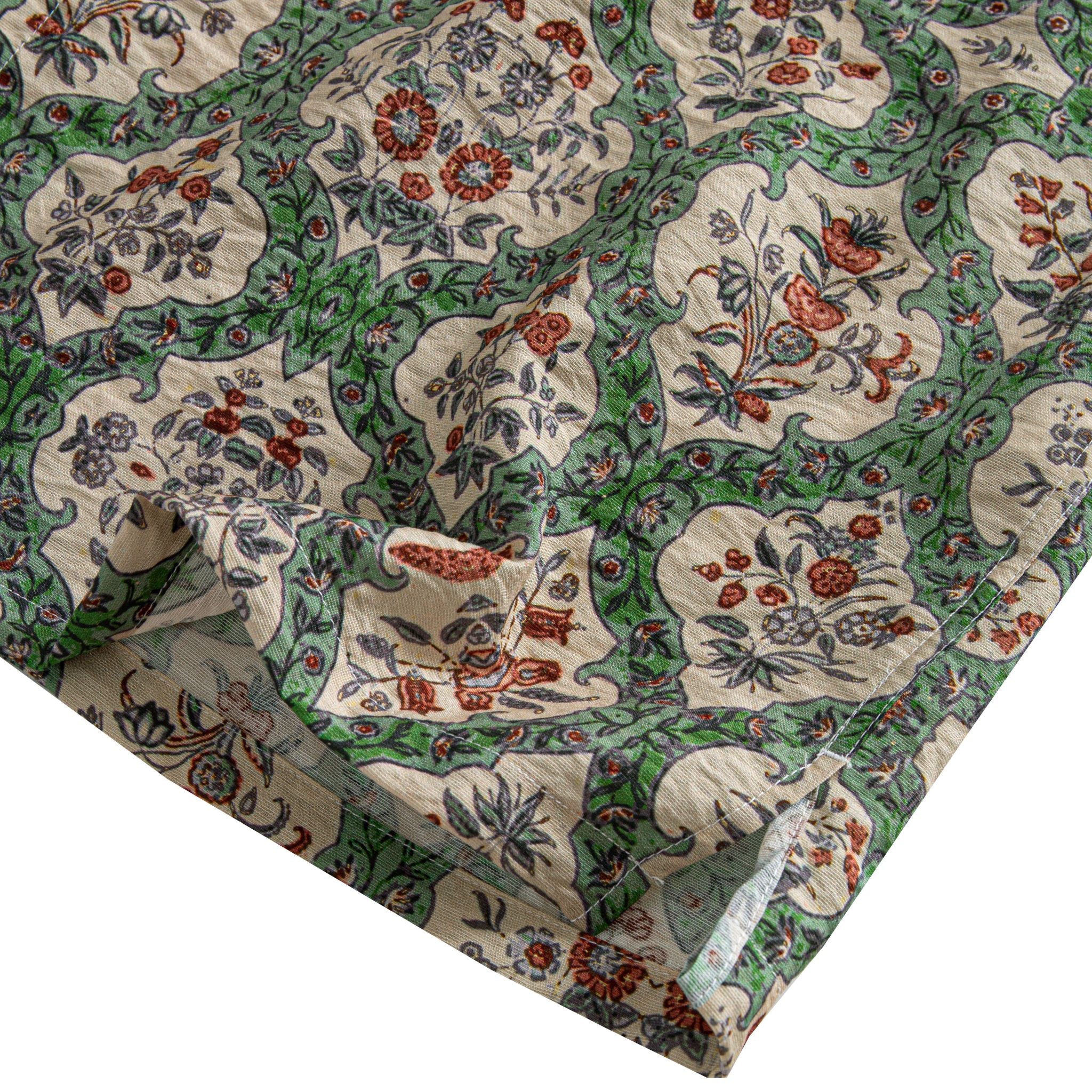 OROMEN Persian Garden shirt – hem and side slit detail hand-painted Persian botanical fabric texture