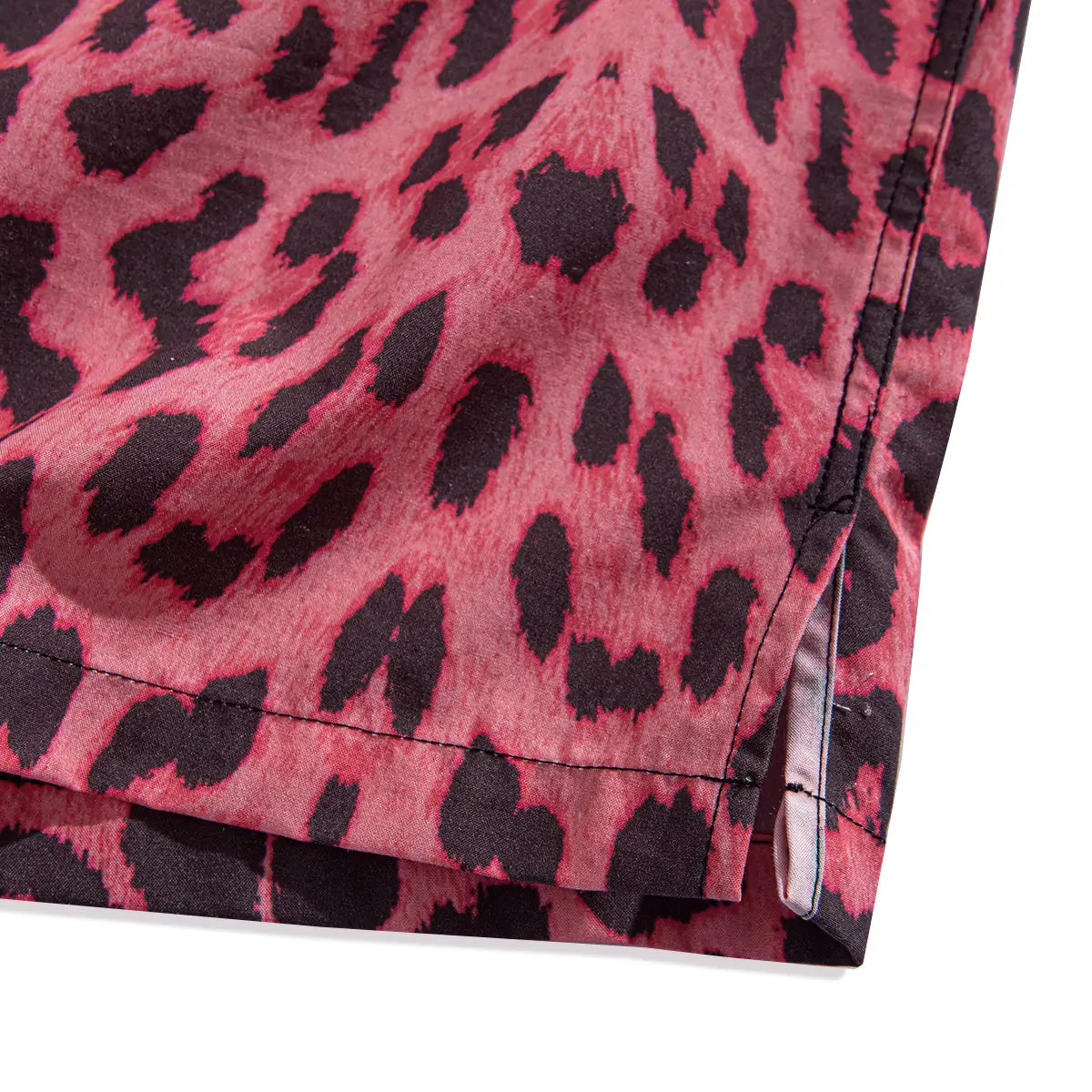 OROMEN Pink Leopard Hawaiian Shirt — side vent and hem detail