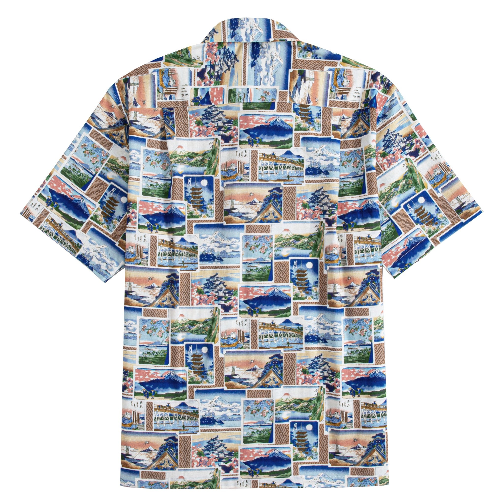 OROMEN Postcard Collage aloha shirt with nostalgic Japanese travel postcard inspired design