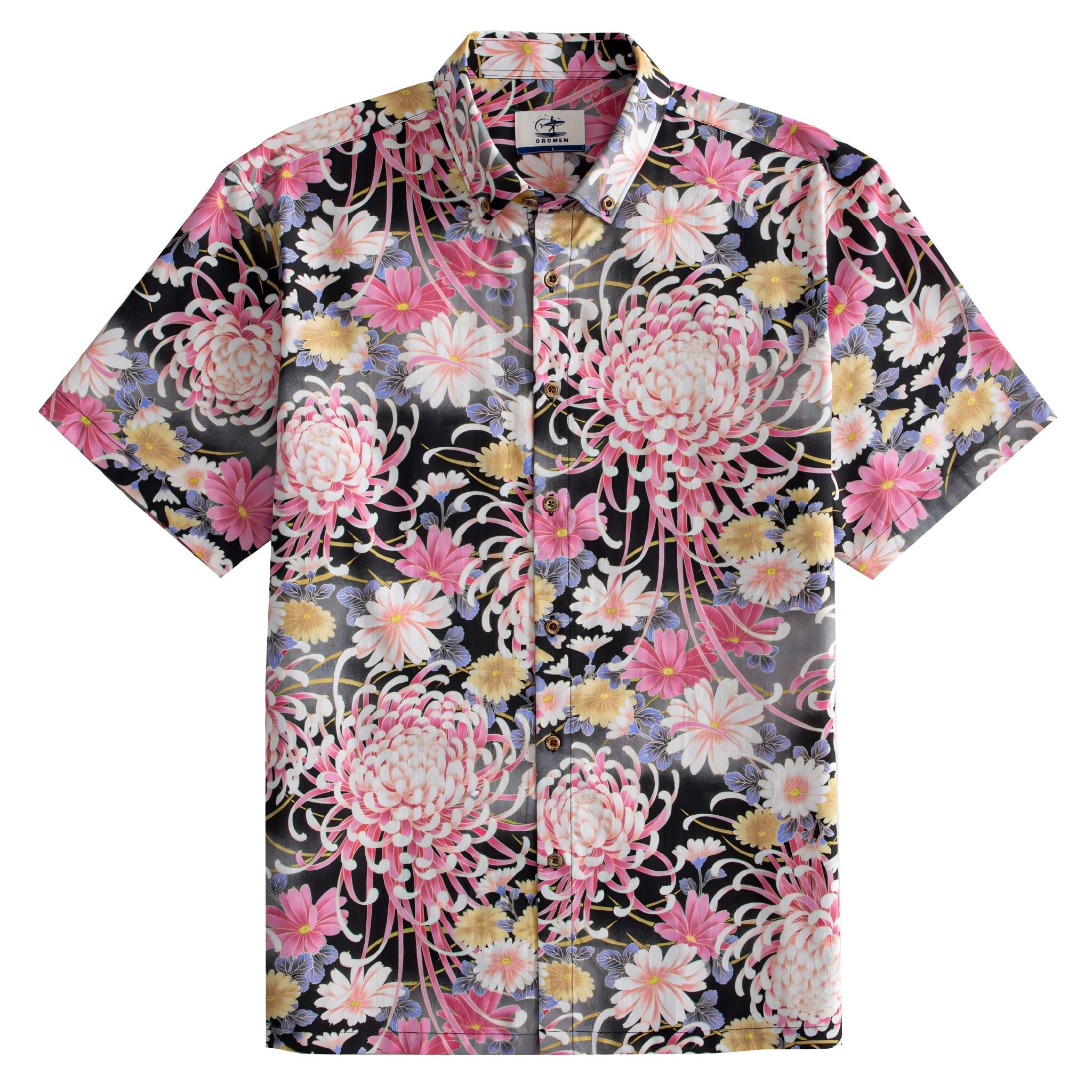 OROMEN Rangiku Dancing Chrysanthemum Japanese Cotton Shirt – Front View