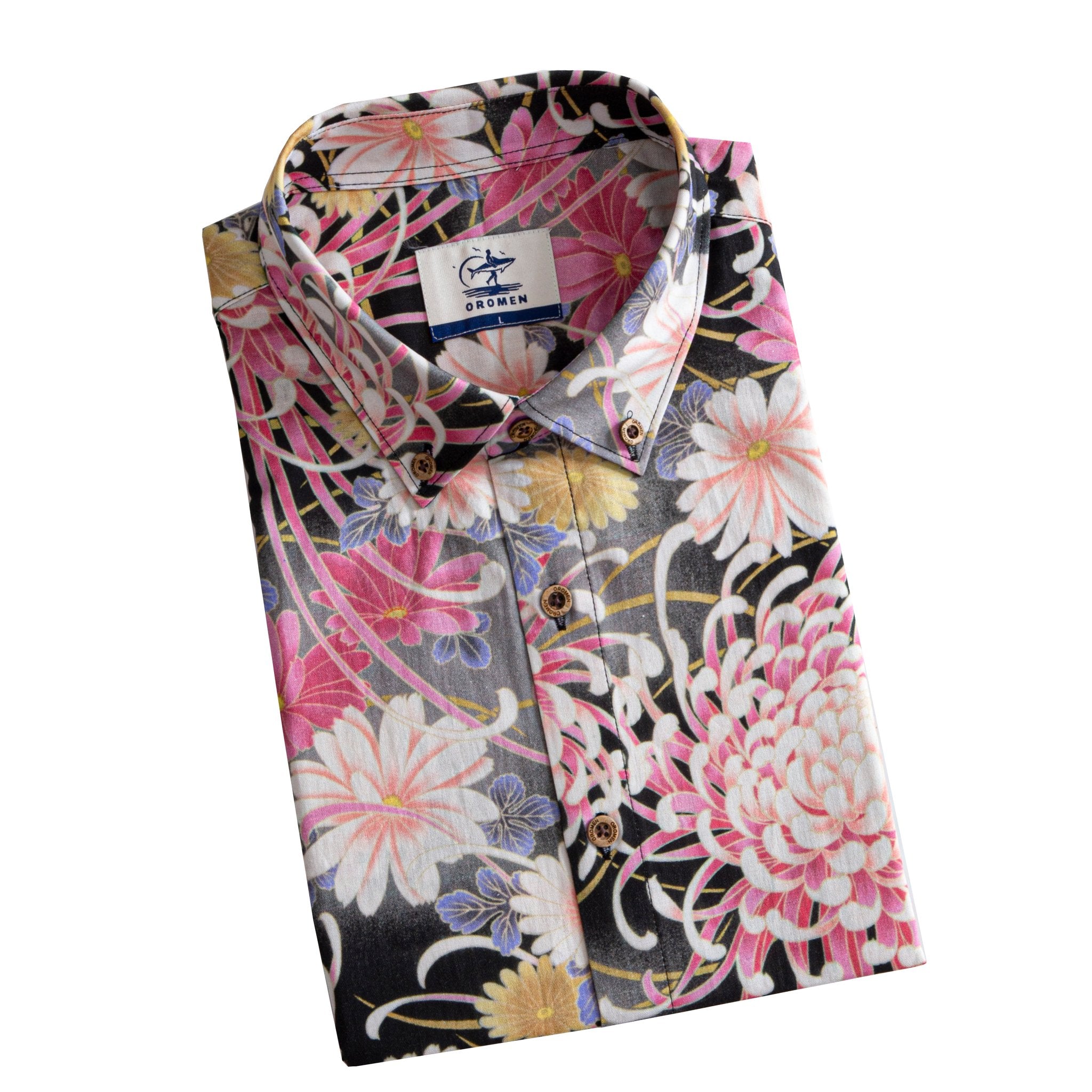 OROMEN Rangiku Dancing Chrysanthemum Shirt Folded with Brand Tag