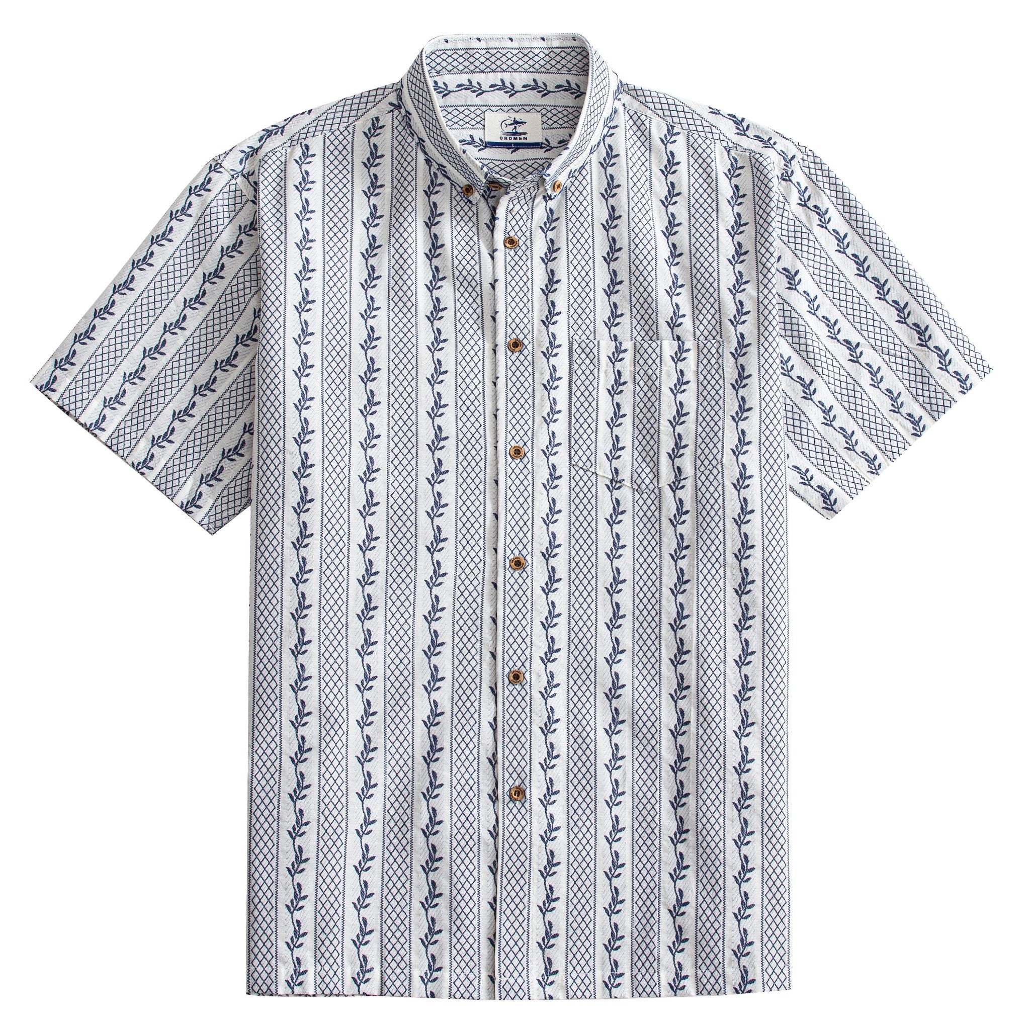 OROMEN Rich Texture Embroidered Striped Shirt – Front View