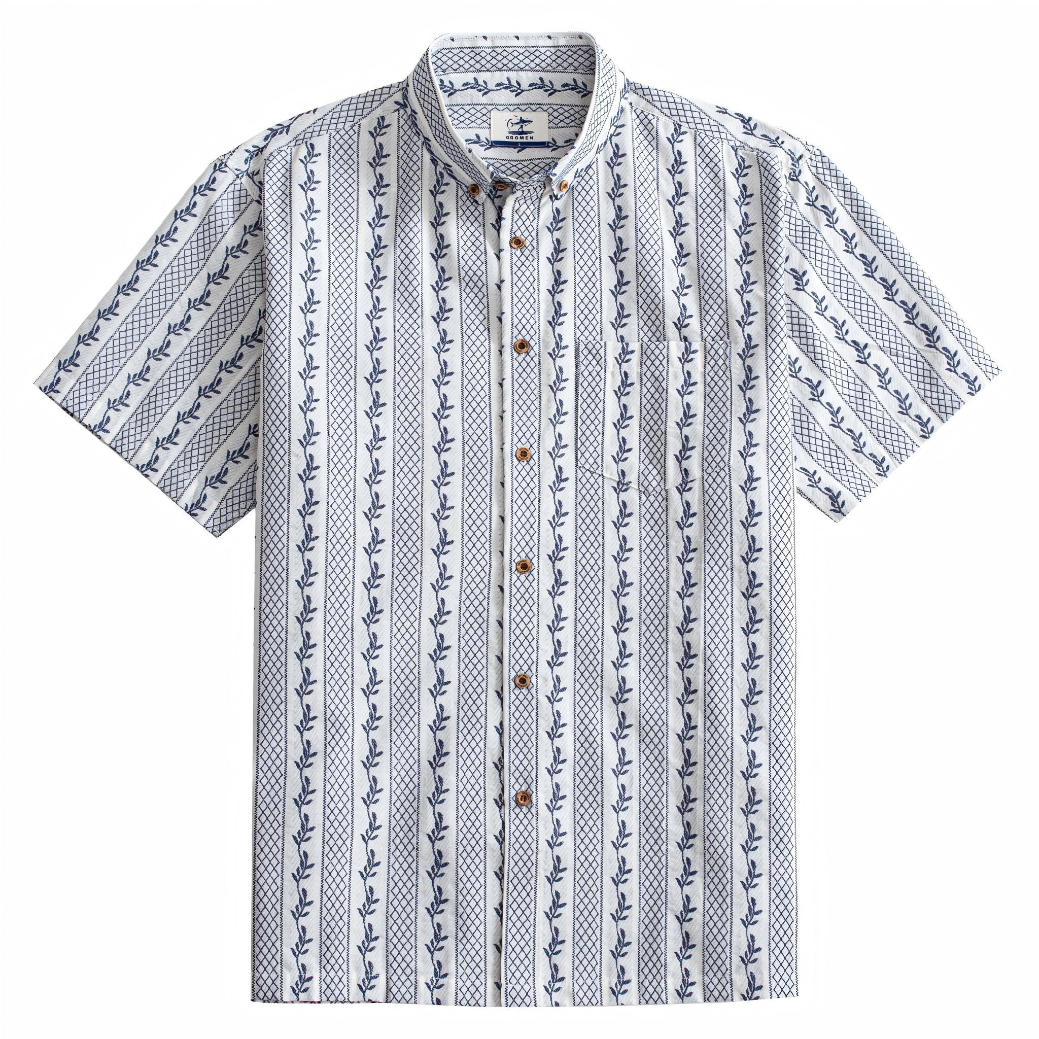 OROMEN Rich Texture Embroidered Striped Shirt – Front View