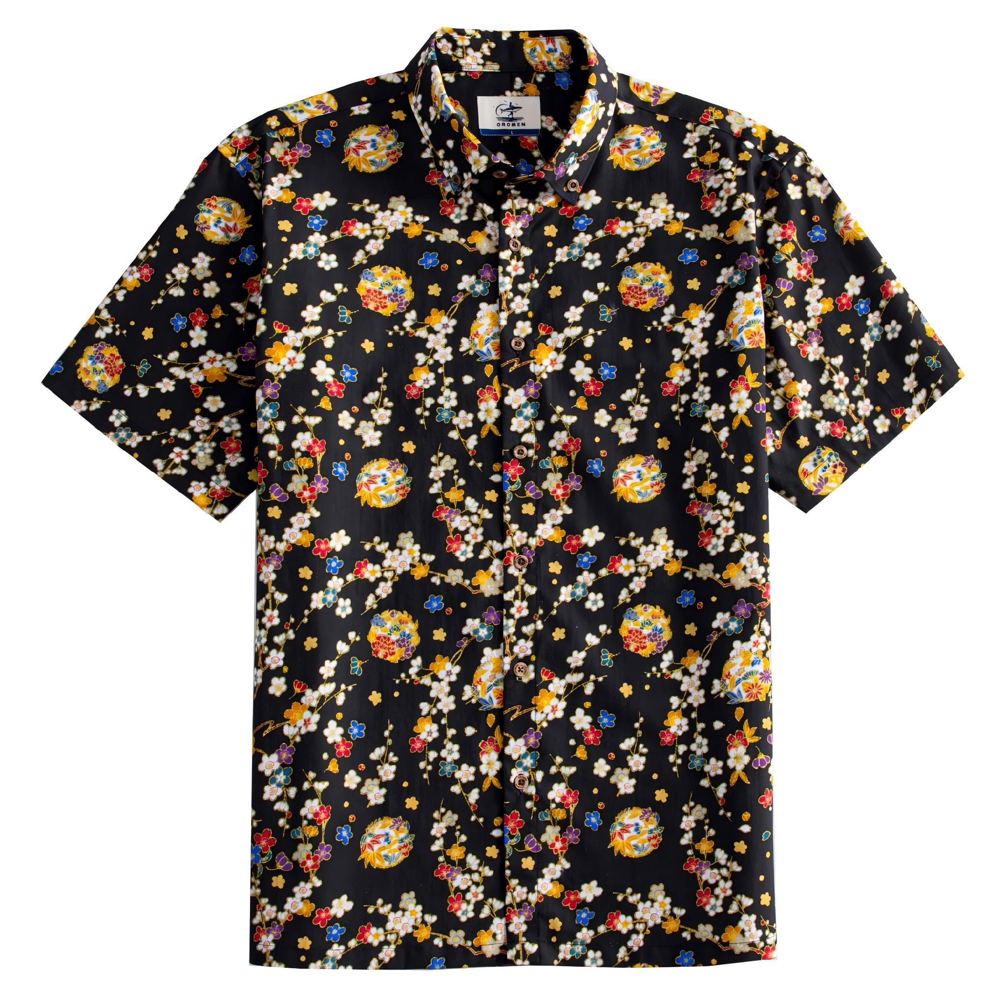 OROMEN Sakura Bloom Shirt – Front View, 100% Cotton Men's Button-Down