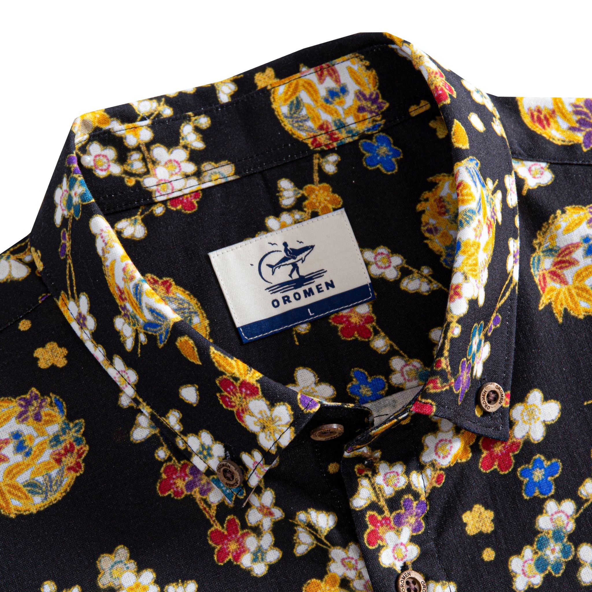 OROMEN Sakura Bloom Shirt – Button-Down Collar Detail, Natural Coconut Buttons