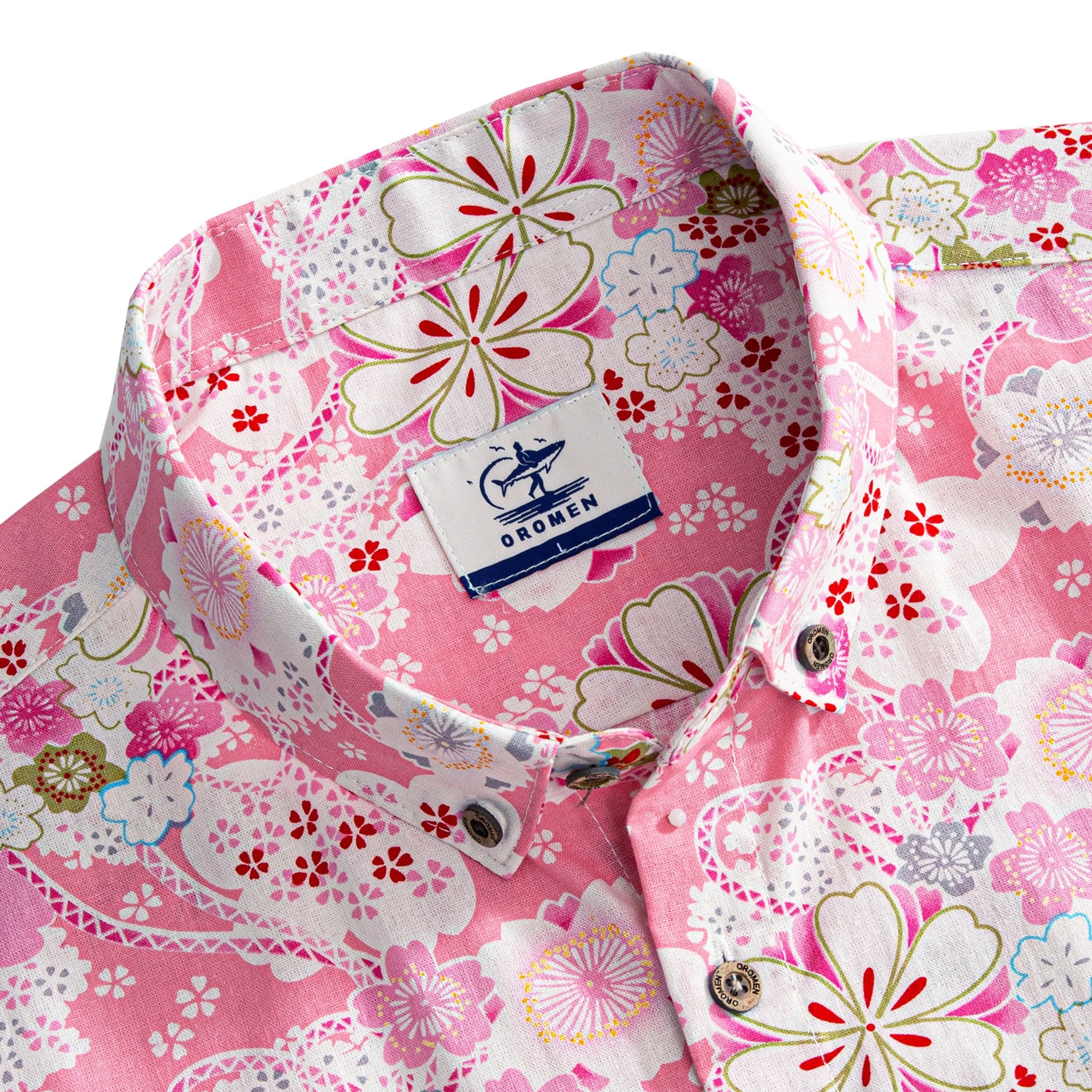 OROMEN Sakura Spheres shirt – model wearing pink side view
