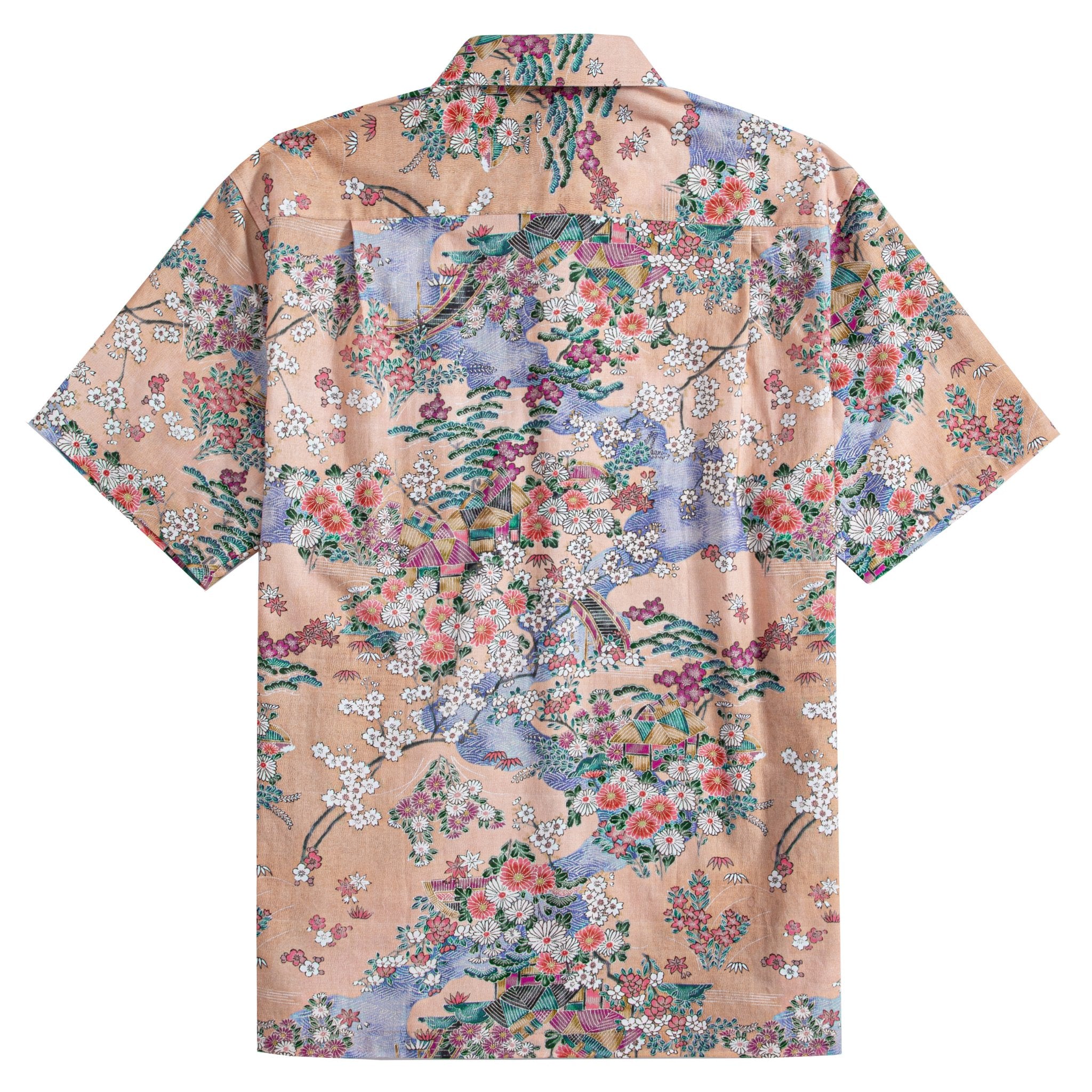 OROMEN Sakura Spring Landscape shirt - 100% cotton Ukiyo-e inspired design