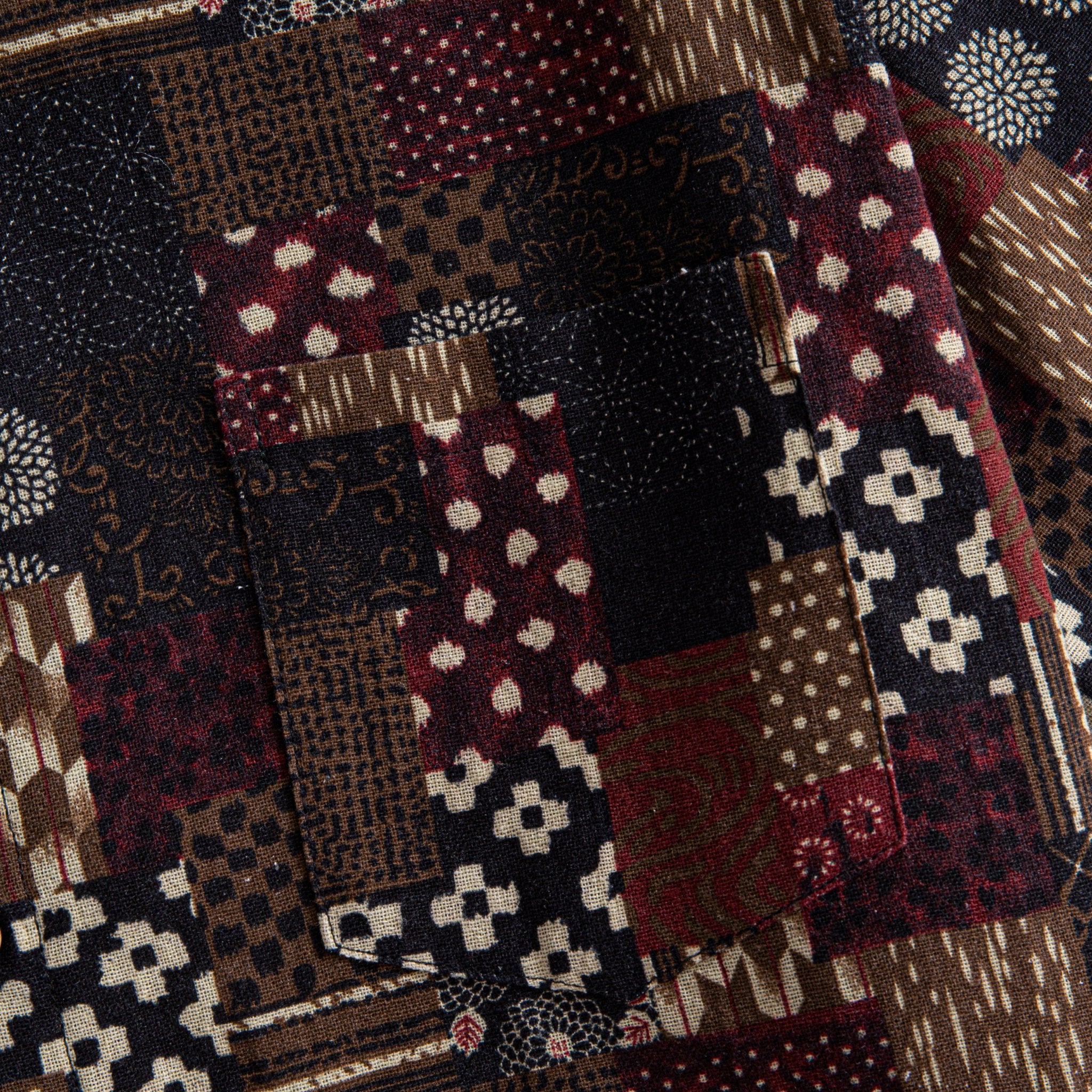 OROMEN Sashiko Boro Patchwork Shirt – Japanese Pattern Detail