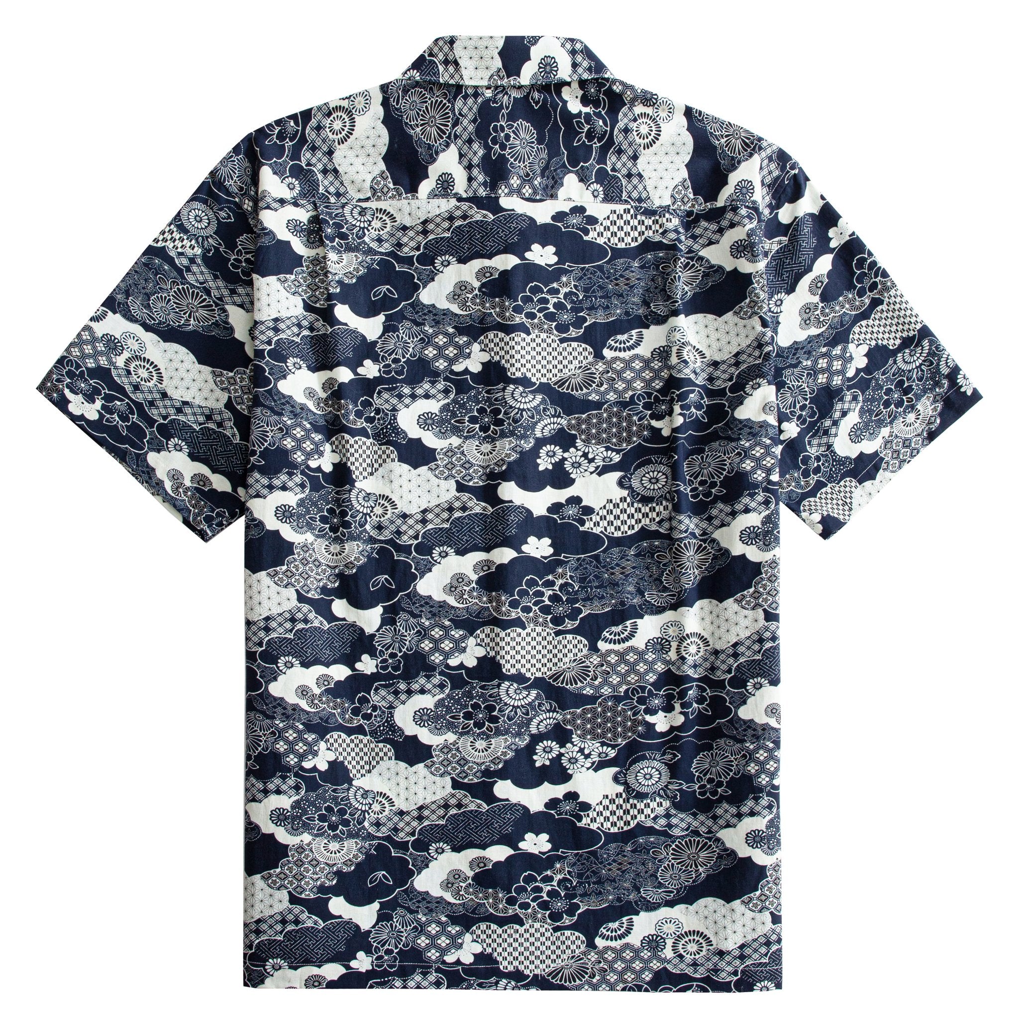 OROMEN Seigaiha Asanoha Sakura Japanese pattern shirt – lifestyle editorial shot