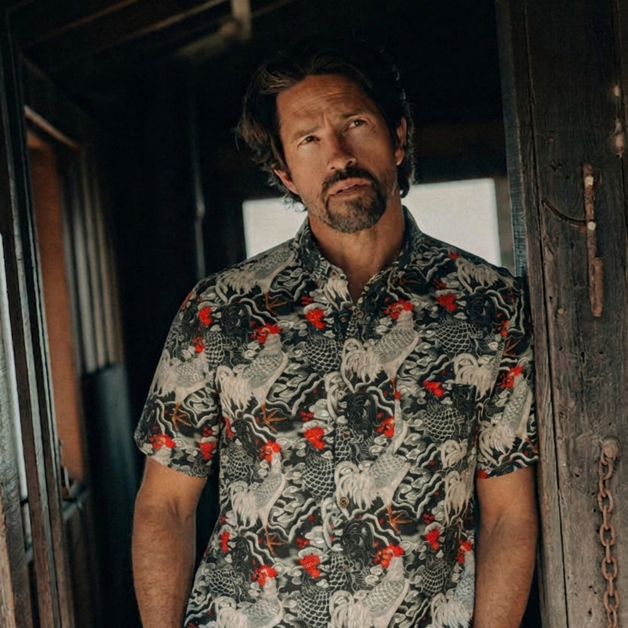 OROMEN Signature Ukiyo-e Rooster Shirt - Model Front