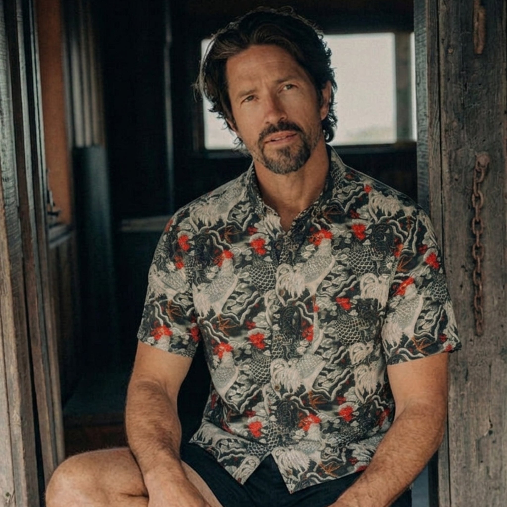 OROMEN Signature Ukiyo-e Rooster Shirt - Model Look