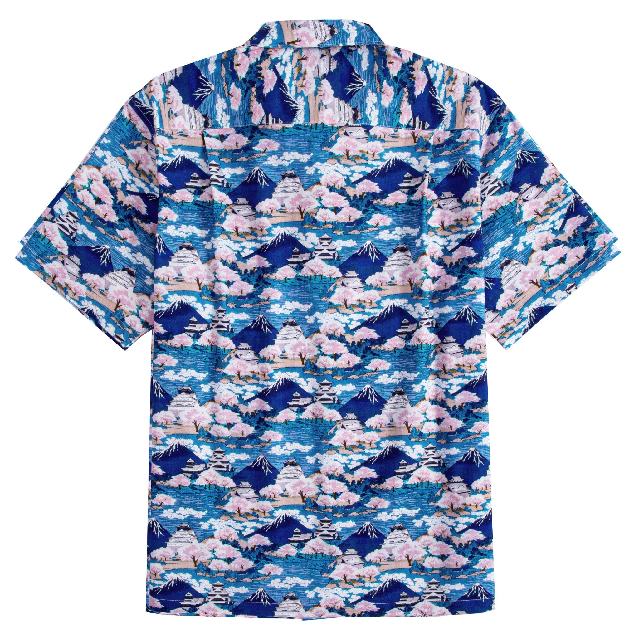 OROMEN Snow-capped Peaks of Mount Fuji shirt with vibrant blue Japanese landscape motifs
