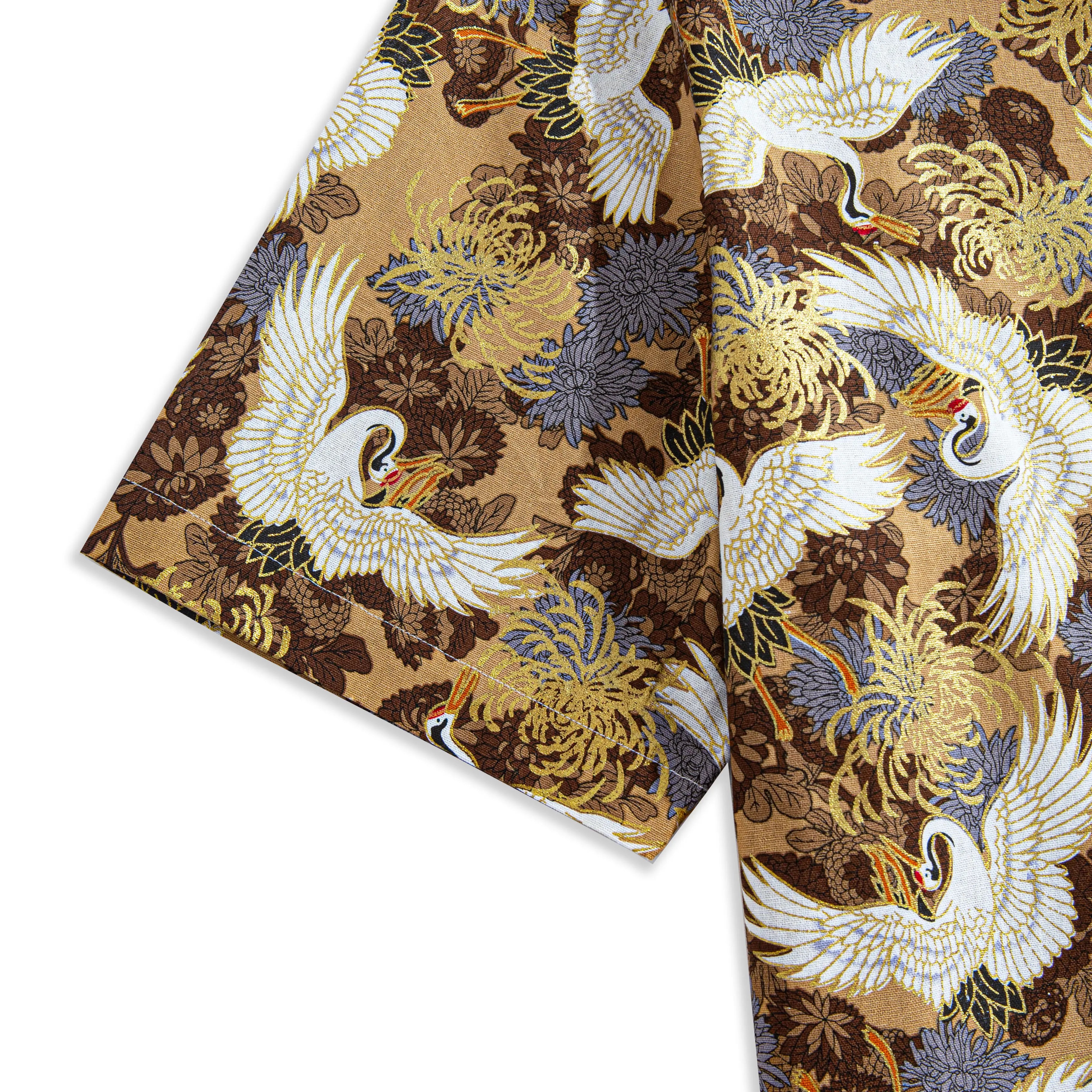 OROMEN Soaring Crane Hawaiian Shirt – Short Sleeve Cut, Ukiyo-e Crane Design