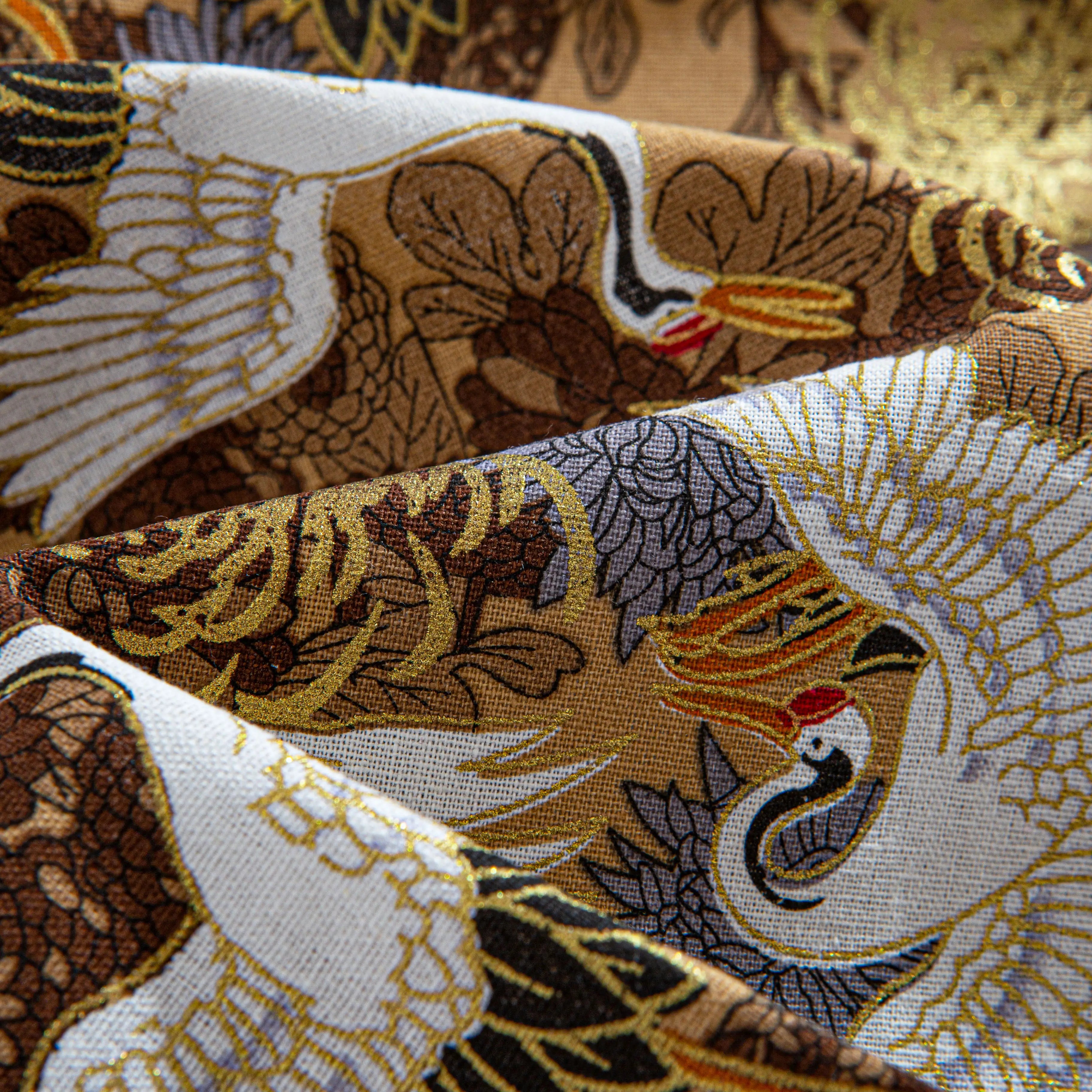 OROMEN Soaring Crane Shirt – 100% Cotton Fabric Close-Up