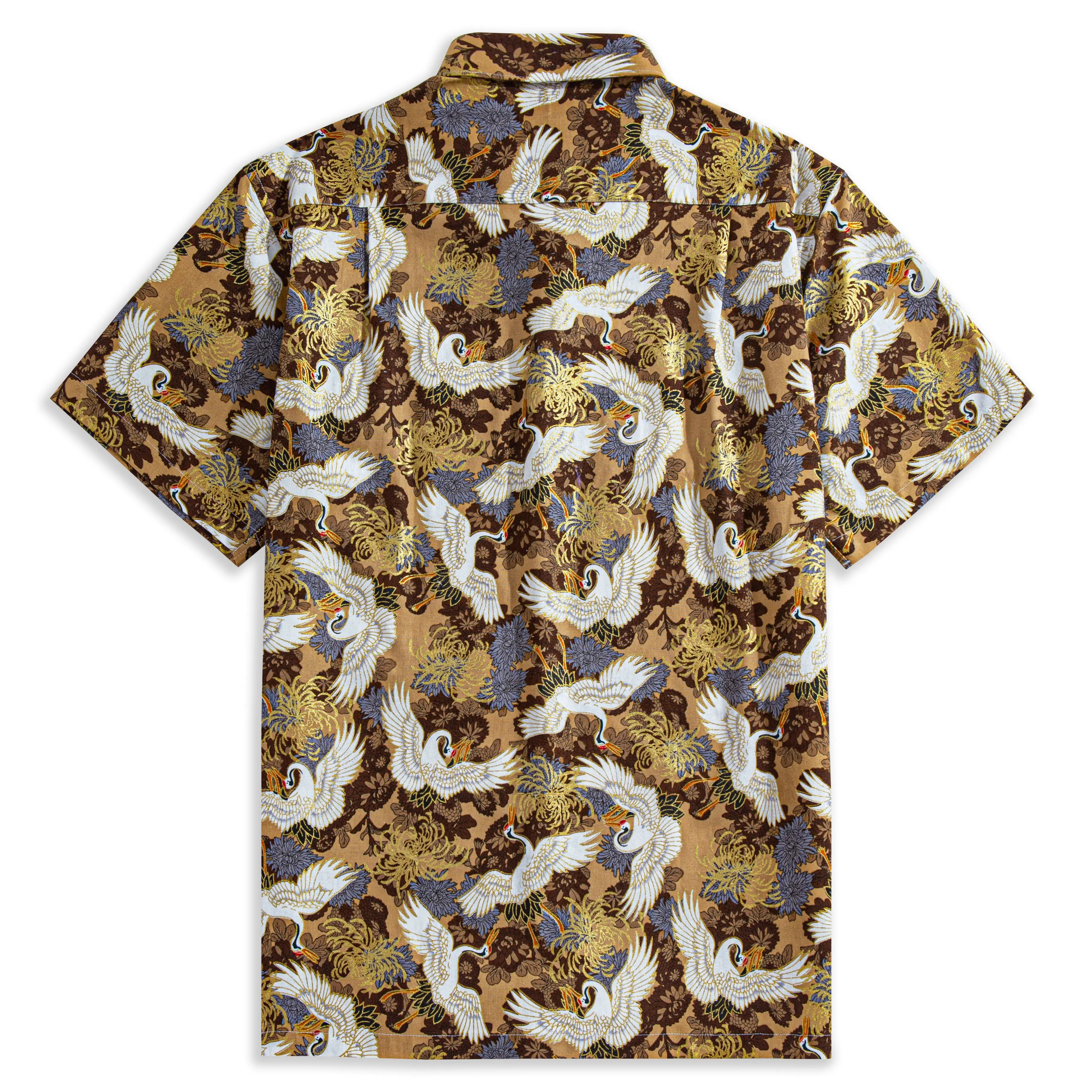 OROMEN Soaring Crane Shirt – Back View, Full Hand-Painted Crane Print